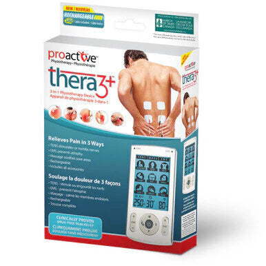 Proactive Thera3+ TENS EMS Massage 3-in-1 Physiotherapy Device for Pain Relief, Muscle Recovery & Relaxation - Perfect for Home, Gym & Office Use