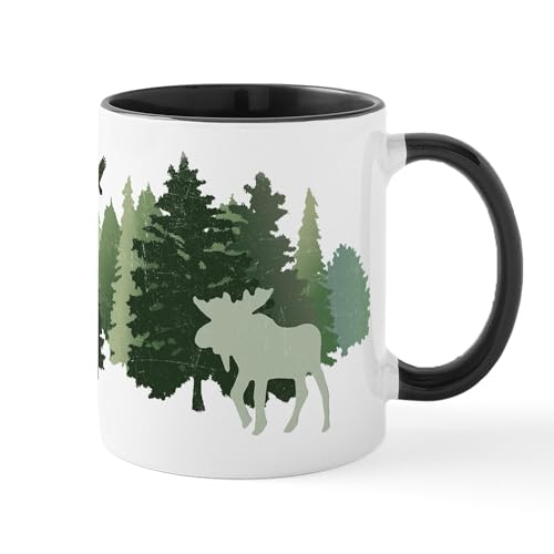 White/Black Inside - Moose In The Forest Mugs