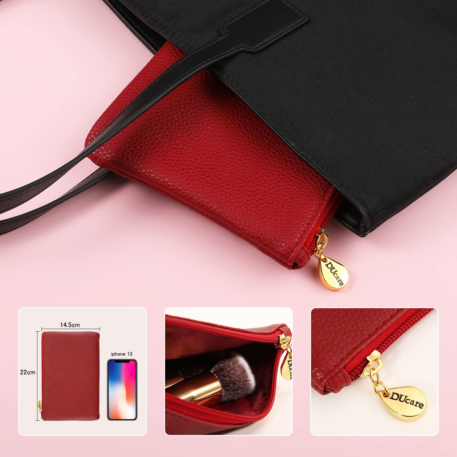 DUcare 10-Piece Premium Makeup Brush Set - Red Synthetic Kabuki, Foundation & Eye Brushes with Travel Case | Perfect for Professional Makeup Artists & Beginners | Home Use, Travel & Salon Makeup Application