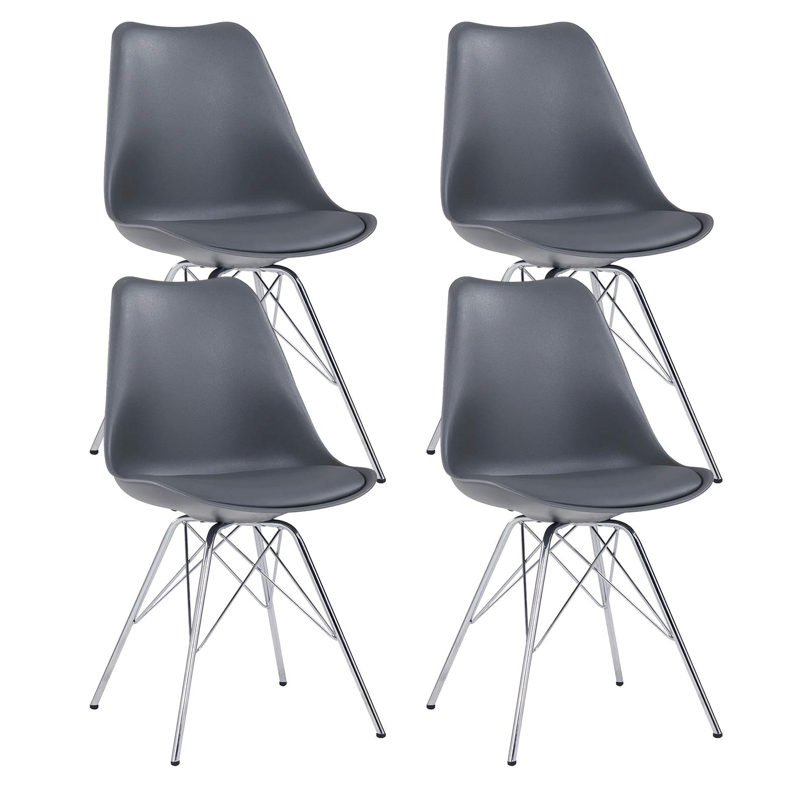 Duhome 4-Piece Plastic Dining Chairs Set - Modern Kitchen & Dining Room Chairs with Silver Metal Legs - Sturdy Side Chairs for Home, Office, Restaurant & Outdoor Use - Grey Accent Chairs