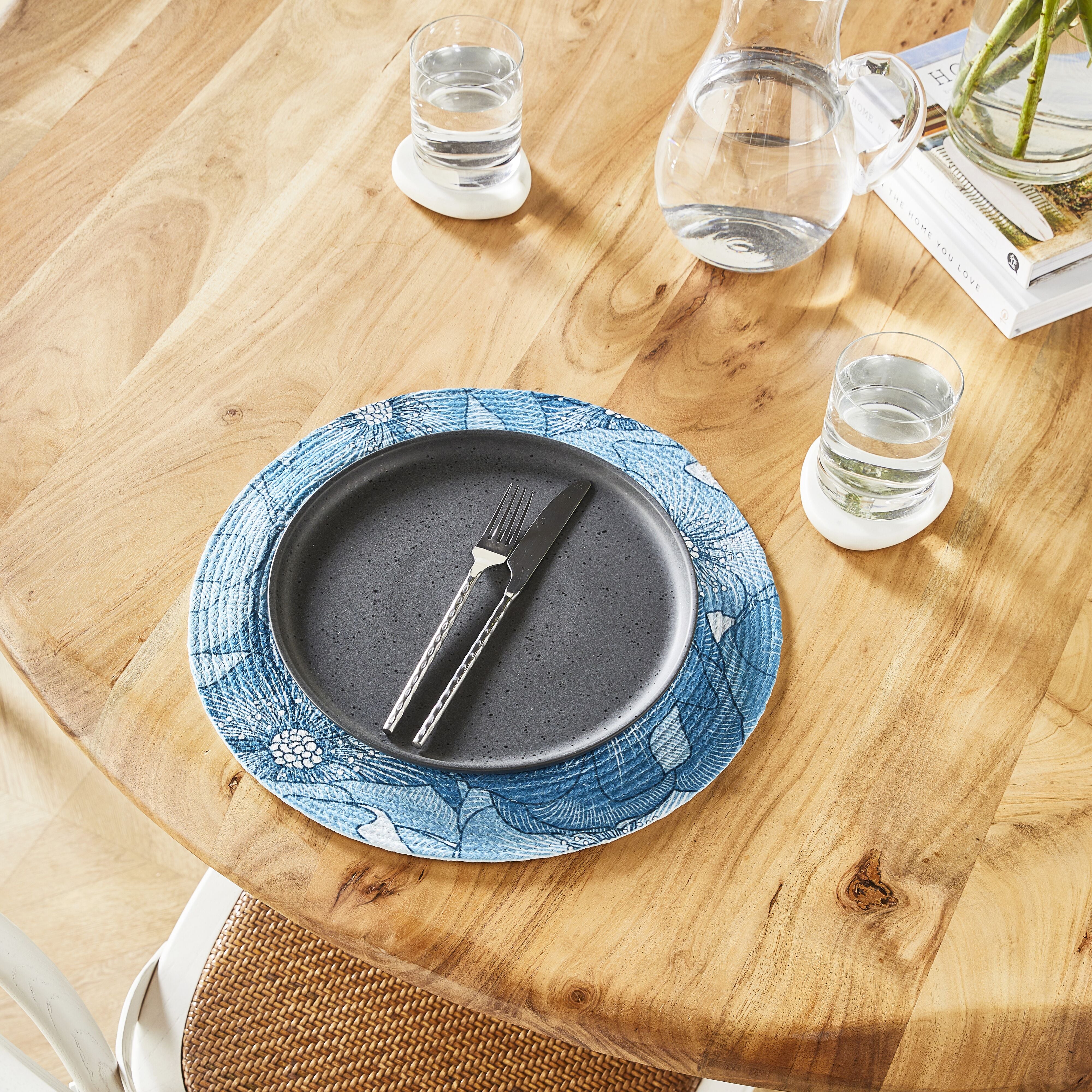Aruba Blue Flower Placemat 38cm - Waterproof & Heat-Resistant Dining Table Decor for Home, Kitchen, Party, and Outdoor Use