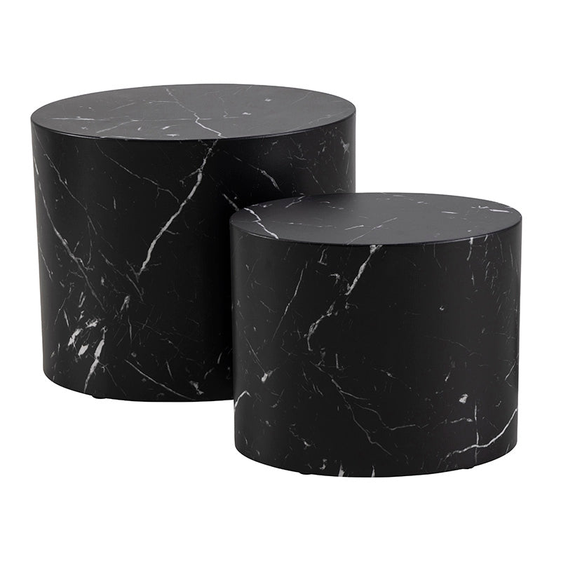 Black Marble Effect DICE Nest of 2 Oval Coffee Tables - Modern Living Room Furniture Set for Small Spaces, Home Decor & Office Use