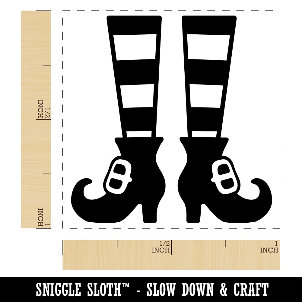 Halloween Witch Shoes Striped Stockings Self-Inking Rubber Stamp - 1 Inch Small Black Ink Stamp for DIY Crafts, Scrapbooking & Party Invitations