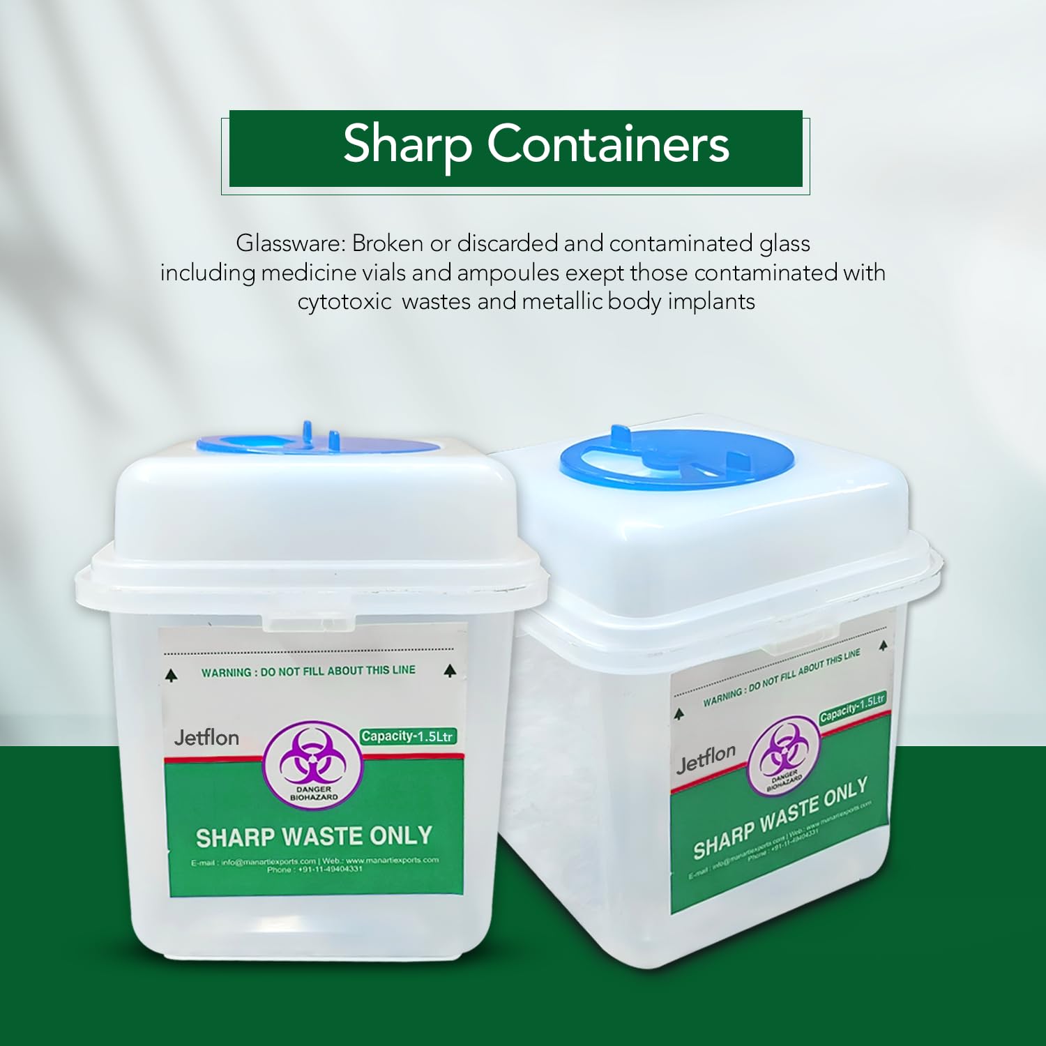 Jetflon Sharps Containers - 1.5L Puncture-Proof Biohazard Waste Disposal Box for Needles & Syringes | Safe Medical Waste Management for Clinics, Hospitals & Home Use