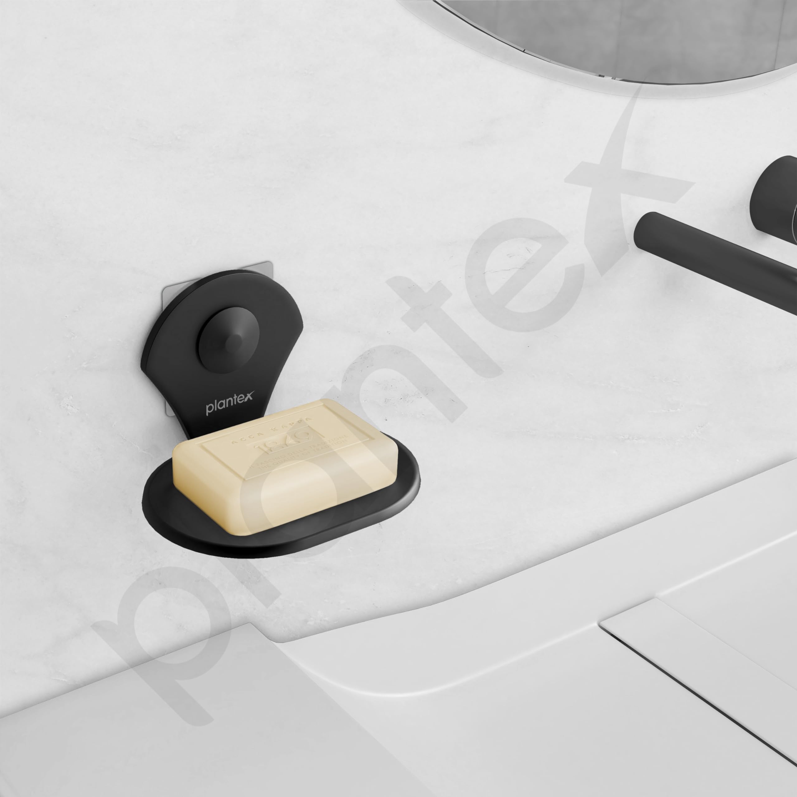 Plantex Royal Self-Adhesive Stainless Steel Soap Dish - Rustproof Bathroom Soap Holder with Strong Adhesive, Powder Coated Black for Shower, Kitchen Sink & Vanity Organizer