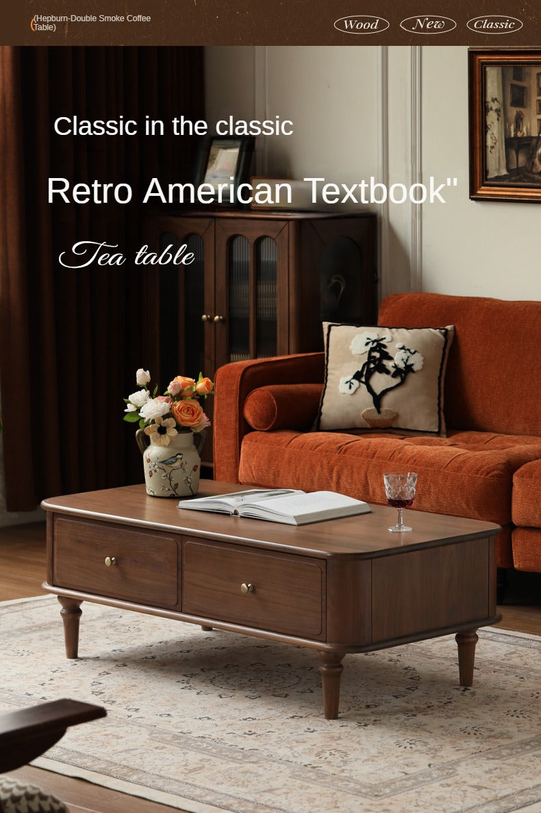 Solid Black Walnut Coffee Table & TV Stand Set - American Retro Style Living Room Furniture for Home Decor