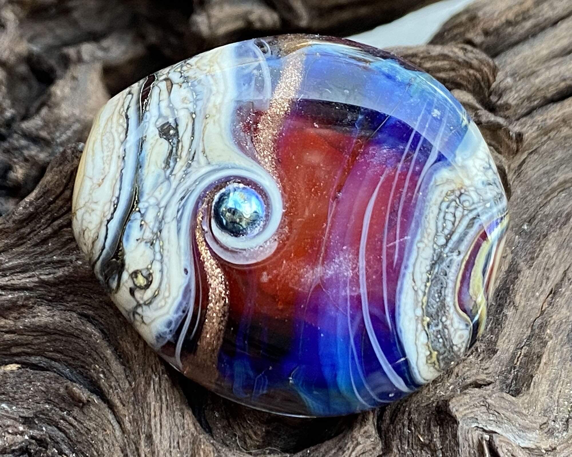Handmade Blue Fire Organic Lampwork Glass Focal Bead SRA - Perfect for Jewelry Making, DIY Crafts, and Unique Gift Ideas