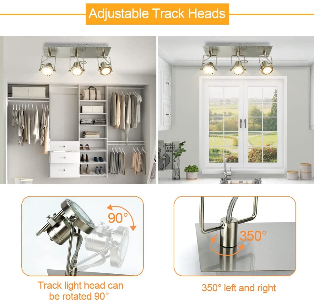 Depuley Modern 3-Way LED Ceiling Light Fixture - Square Panel Design, 3000K Warm White, Adjustable Swivel Spotlights, Brushed Nickel Finish - Perfect for Kitchen, Living Room, Bedroom Lighting | Energy Efficient Home & Office Decoration