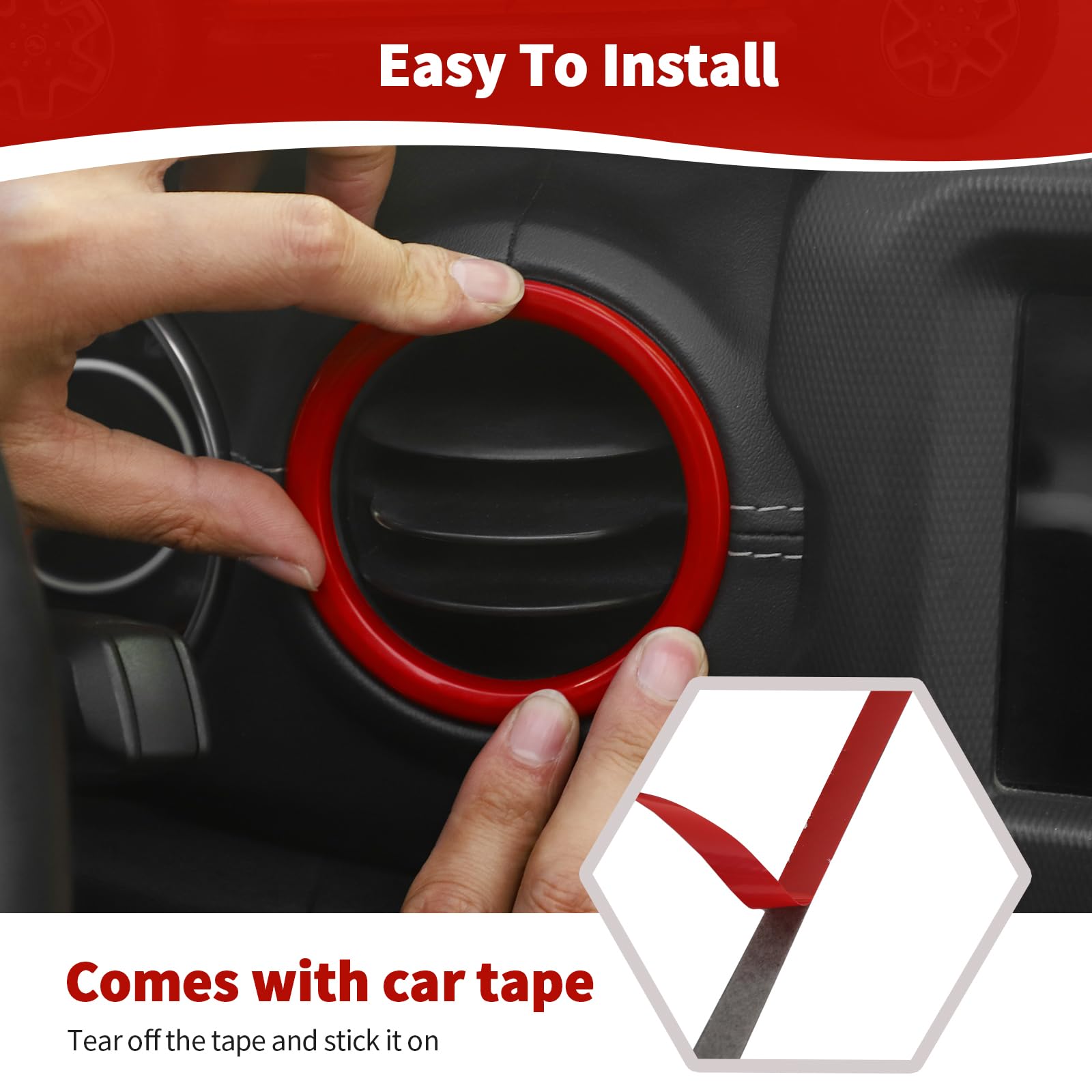 RT-TCZ Red Interior Trim Cover Kit for Jeep Wrangler JL & JLU (2018-2023) - 20pcs AC Vent Rings - Upgrade Your Ride's Style - Perfect for Off-Road Adventures & Custom Car Mods
