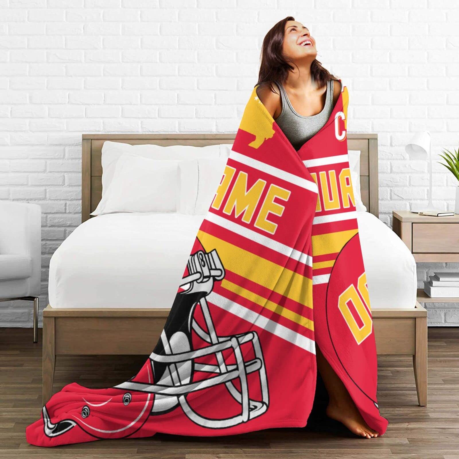 Personalized Fleece Throw Blanket - Custom Name & Number Football Fan Gift, 40