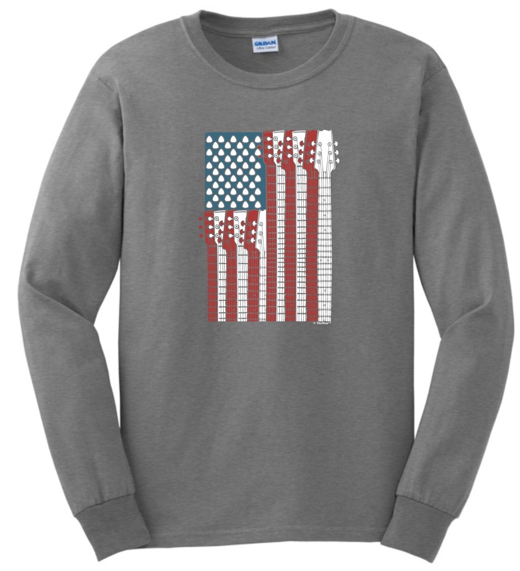 **ThisWear Patriotic Guitar American Flag Long Sleeve T-Shirt - USA Music Lover Gift for Men & Women - Perfect for Concerts, Holidays & Casual Wear**