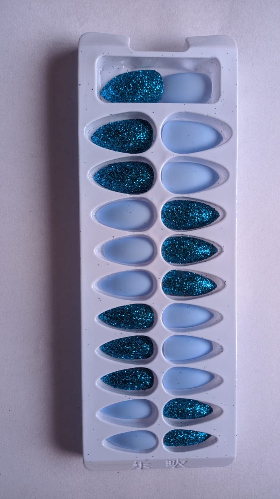 24Pcs Blue & Blue Glitter Press on Nails - Long Coffin Fake Nails with Glue - Perfect for Parties, Weddings & Special Occasions