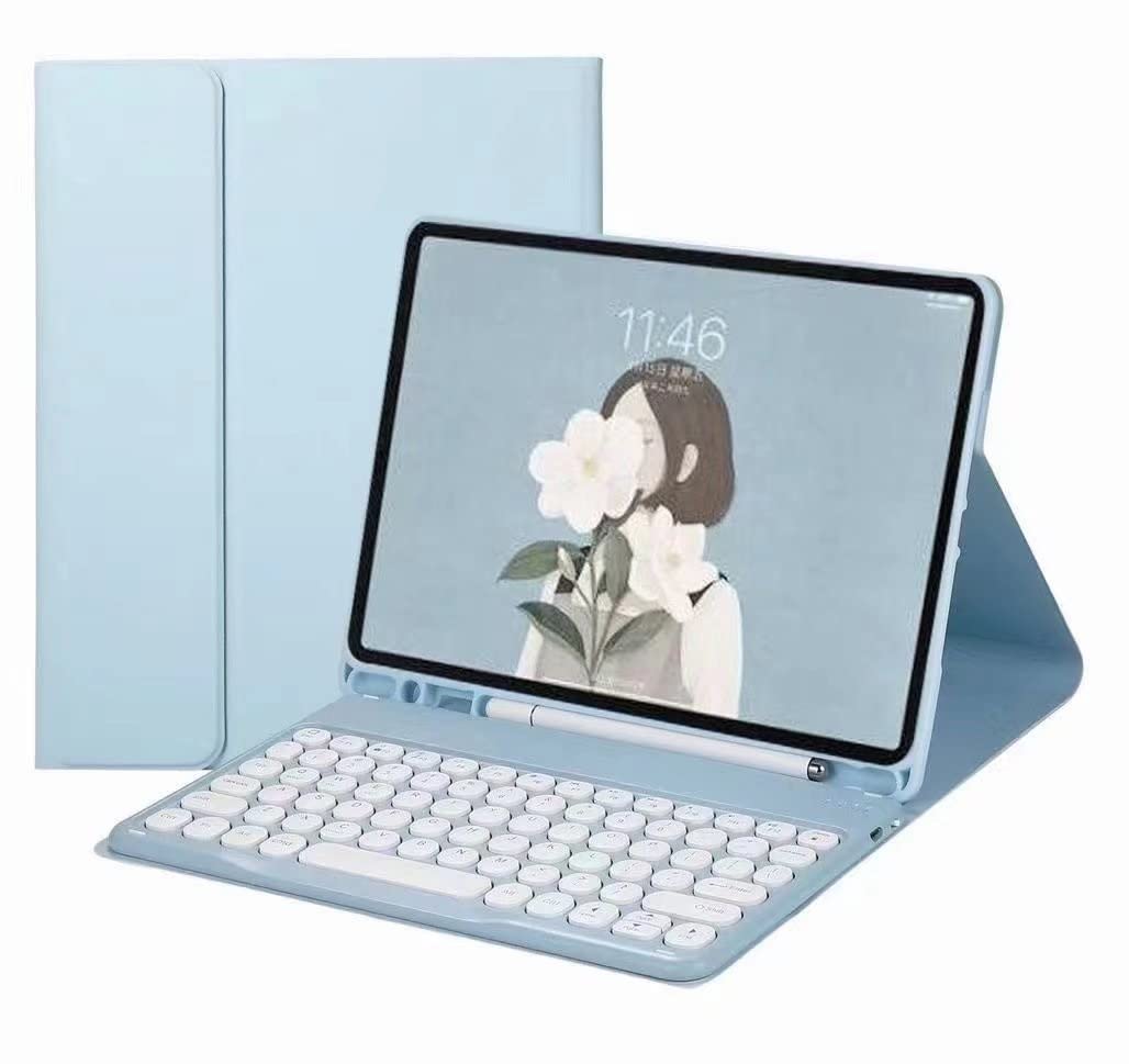 Wireless Bluetooth Keyboard Case for Samsung Galaxy Tab S6 Lite 10.4 Inch - Detachable Cute Round Key Cover with S Pen Holder (Sky Blue) | Perfect for Work, Study & Travel