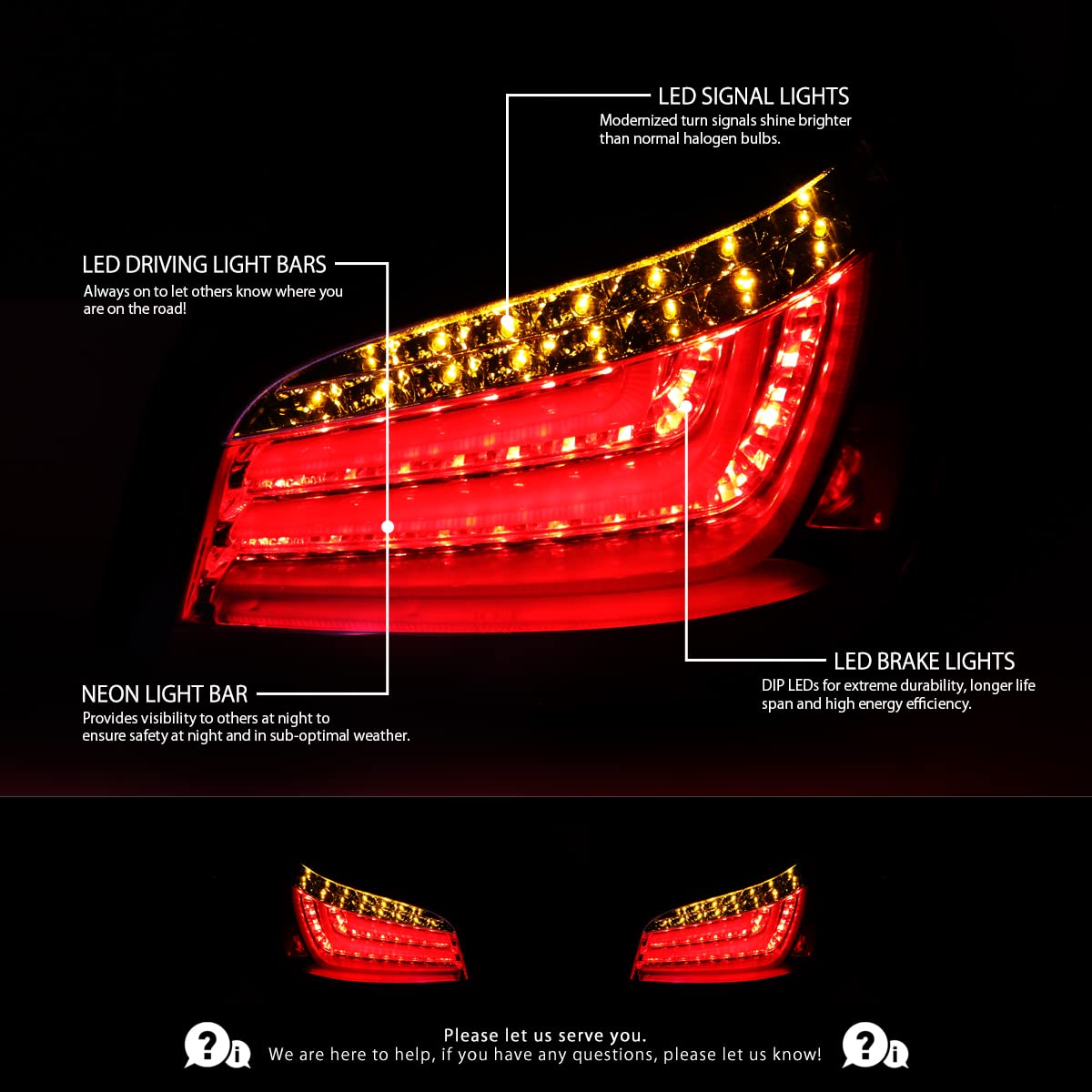 AUTOZENSATION LED Tail Lights for 2004-2007 BMW E60 5-Series Sedan - Red LED Bar Design (Left & Right Pair) - Enhanced Visibility & Style for Night Driving & Car Customization