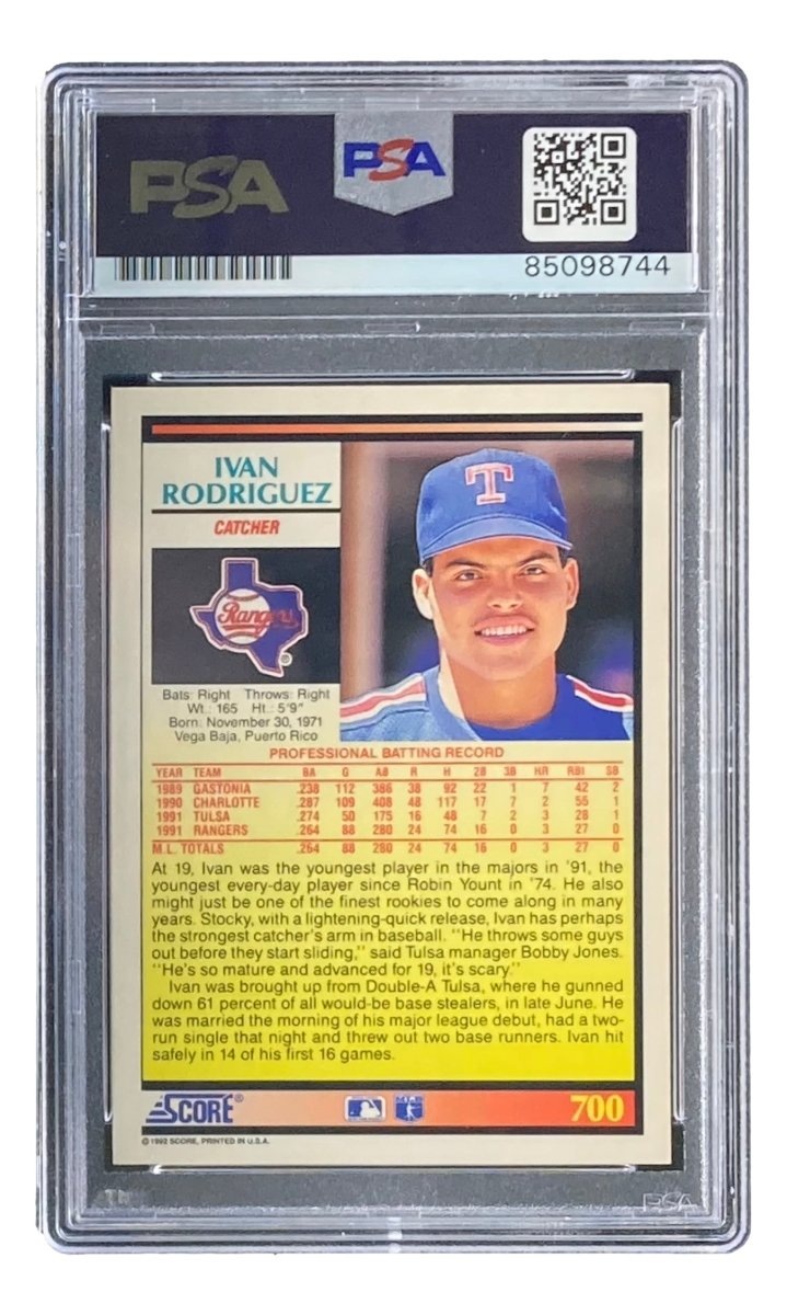 Ivan Rodriguez Autographed 1992 Score #700 Texas Rangers Rookie Card - PSA/DNA Certified - Perfect for Baseball Memorabilia Collectors & Sports Fans Display