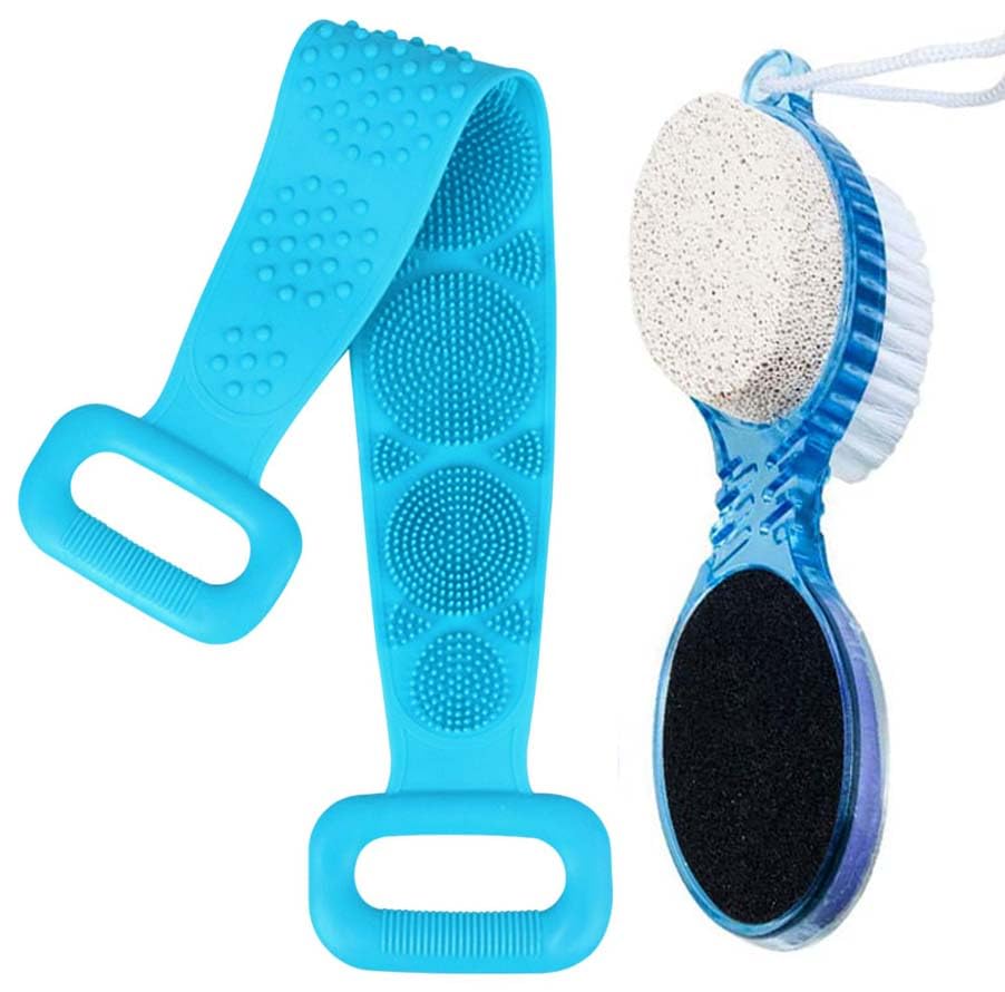 Long Handle Back Brush for Shower & Bath - Exfoliating Body Scrubber with 4-in-1 Foot Scrubber and Callus Remover - Perfect for Deep Cleaning, Exfoliation, and Relaxation in Bath or Shower