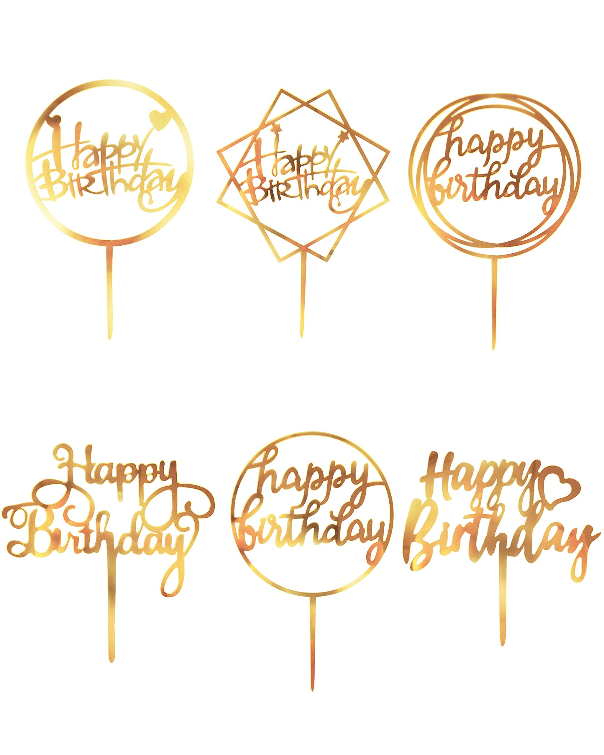 18 Pcs Gold Happy Birthday Cake Toppers - Double-Sided Glitter Acrylic Cake Decorations for Kids & Adults - Perfect for Birthday Parties, Anniversary Celebrations & Special Events