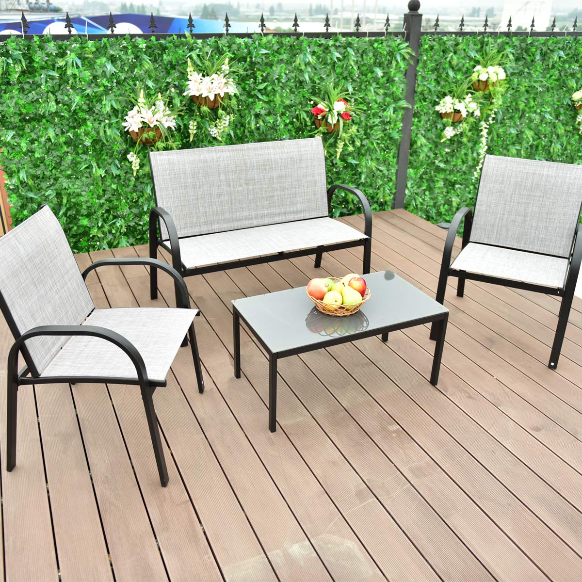 HappyGrill 4-Piece Patio Conversation Set with Coffee Table - Outdoor Furniture for Garden, Lawn & Backyard - Perfect for Relaxing, Entertaining & Outdoor Gatherings