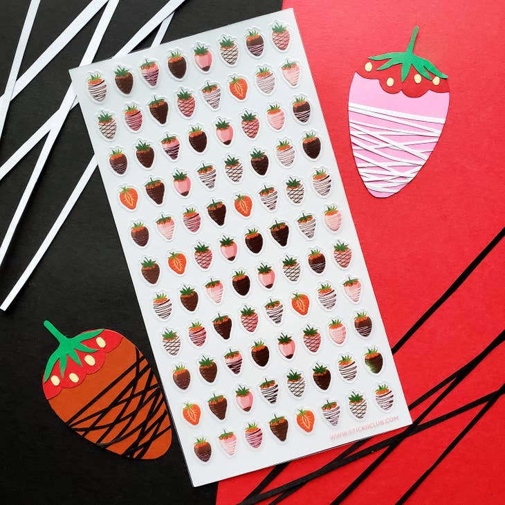 Premium Chocolate Covered Strawberries Sticker Sheet - Waterproof Vinyl Decals for Scrapbooking, Laptop, Phone & DIY Crafts - Perfect for Party Decor, Gift Wrapping & Planner Stickers