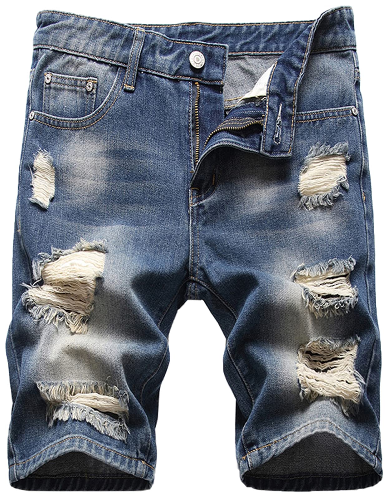 QZH.DUAO Men's Ripped Denim Shorts & Jeans - Trendy Distressed Denim for Casual Wear, Street Style, and Summer Outfits