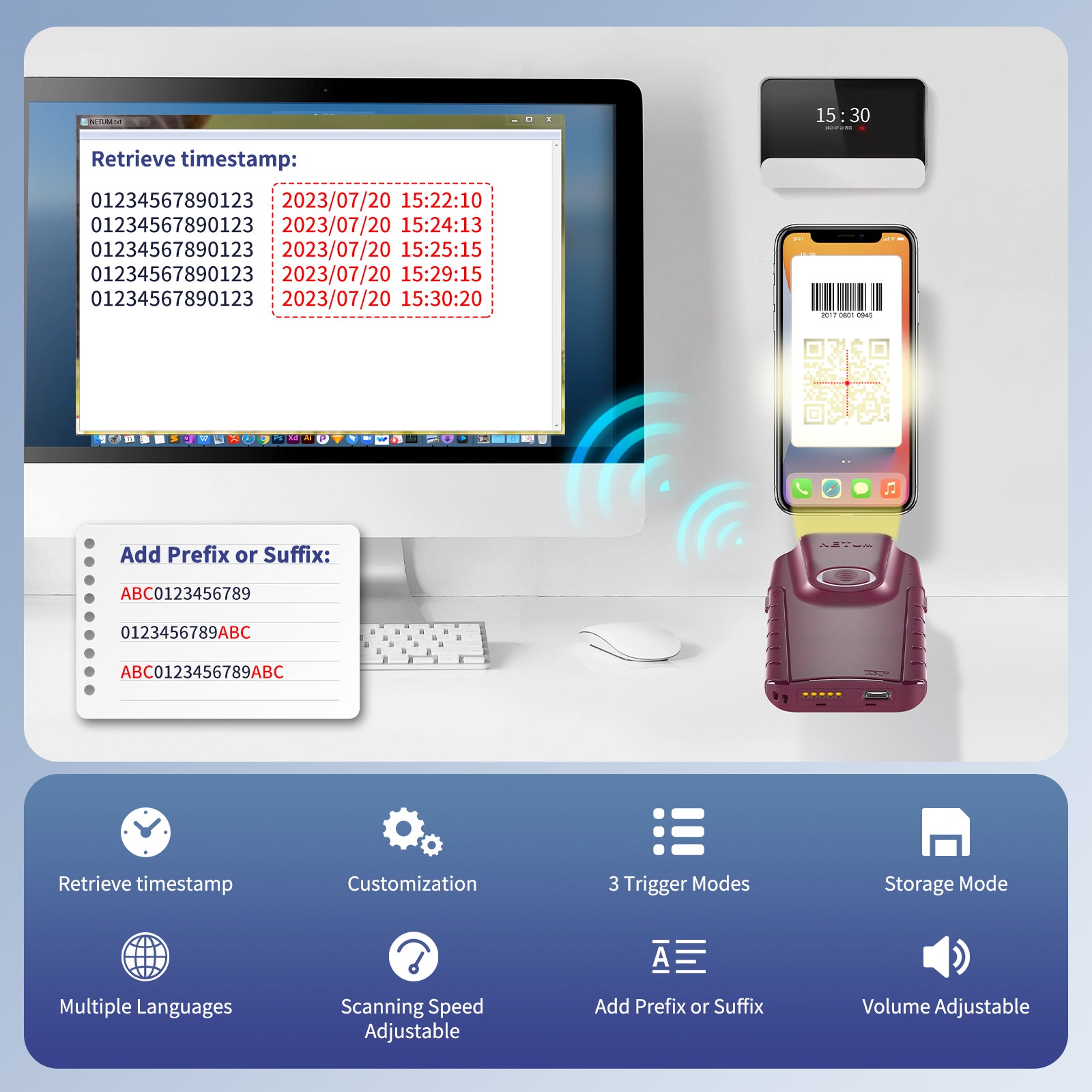 E900 2D Wireless Barcode Scanner - Fast & Accurate QR Code Reader for Retail, Warehouse, and Inventory Management | USB & Bluetooth Connectivity