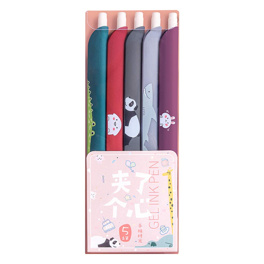 Huluda 5-Pack 3-in-1 Multifunctional Retro Color Gel Pens with Creative Ruler & Cartoon Bookmark - Perfect for School, Office & Journaling Supplies
