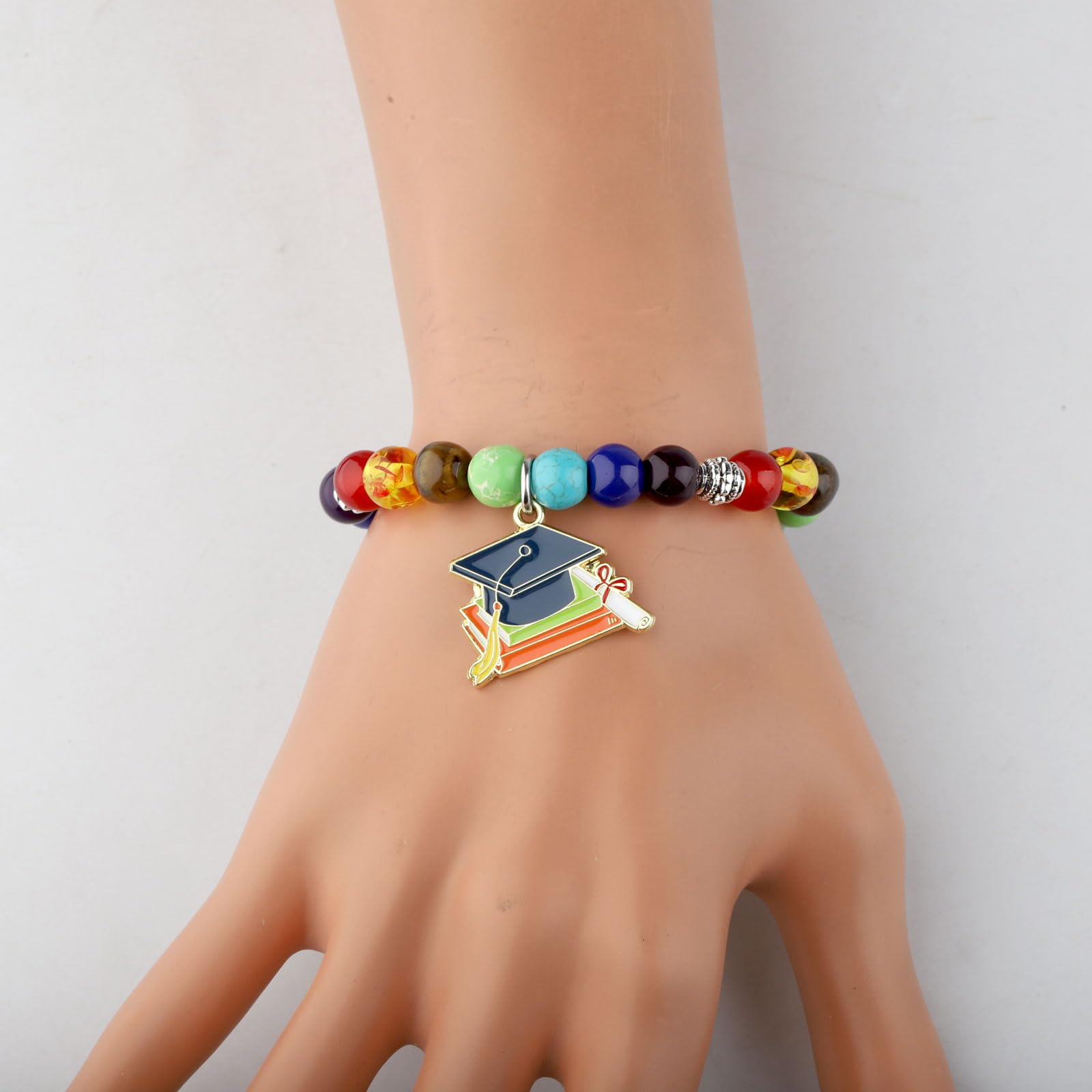 MYOSPARK 7 Chakra Beads Elastic Bracelet - Spiritual Graduation Gift for High School & College Grads - Perfect for Yoga, Meditation & Positive Energy