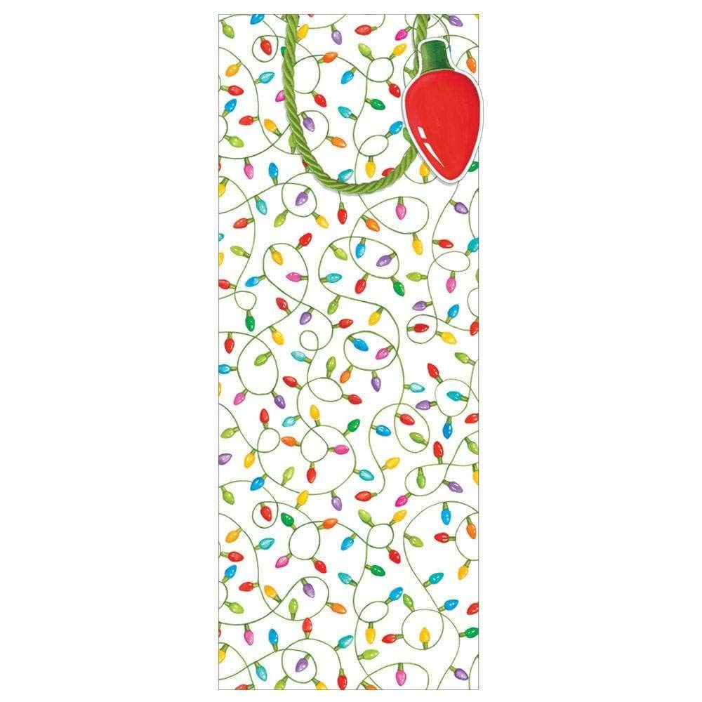 Premium Caspari Christmas Lights Wine & Bottle Gift Bags - Set of 4 Reusable Holiday Gift Bags for Wine, Champagne & Liquor Bottles - Perfect for Christmas Gifts, Party Favors & Hostess Presents
