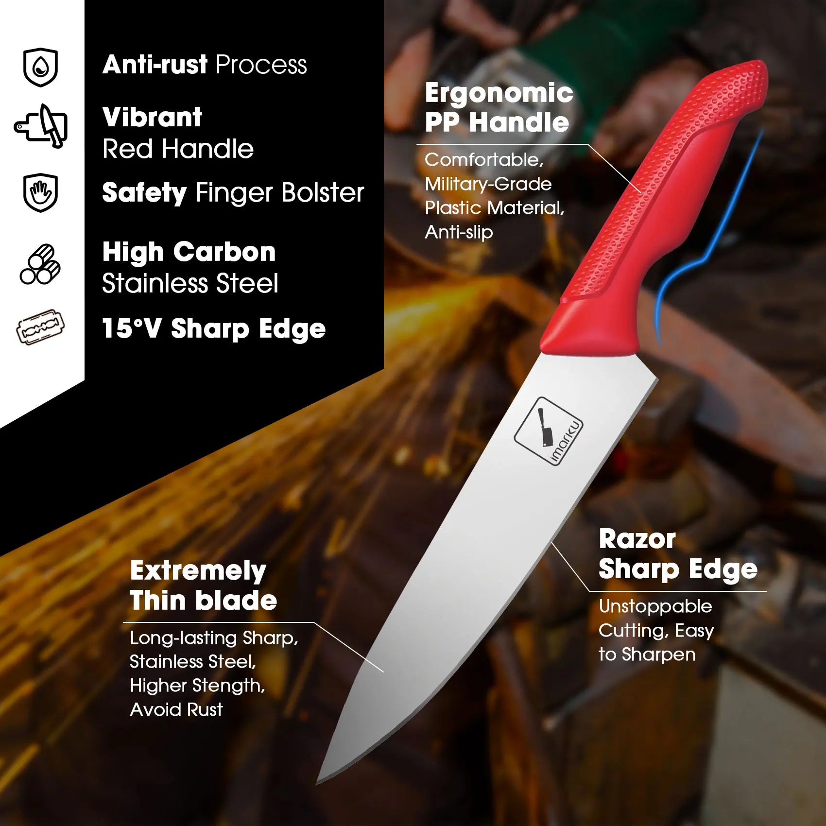 Premium 6-Piece Red Knife Set with Sharp Stainless Steel Blades & Ergonomic PP Handles - Perfect for Kitchen, Camping, BBQ and Home Cooking