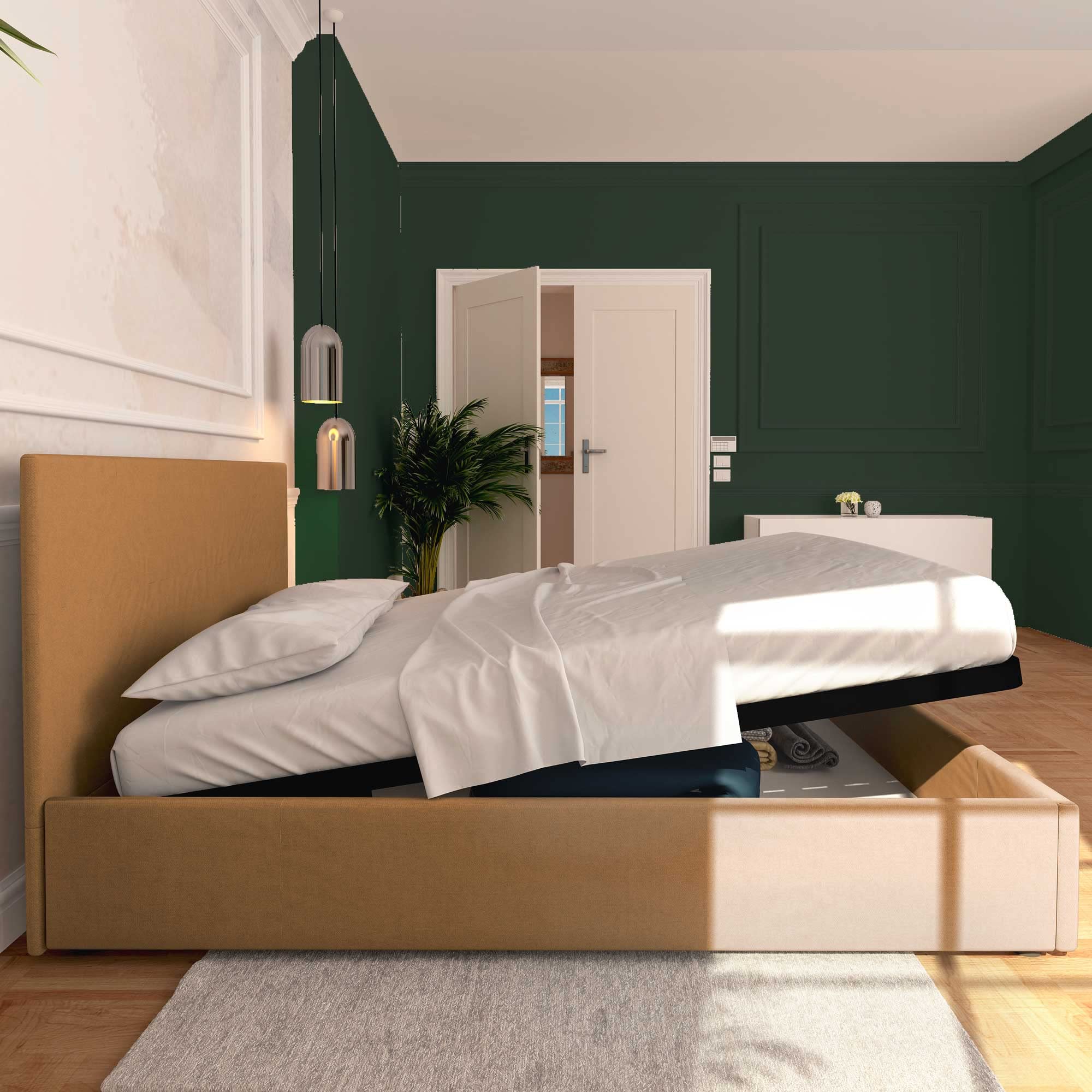 Baldiflex Rossano Queen Size Bed with Storage - Synthetic Leather Upholstery, Slatted Base for Mattress Support, 63