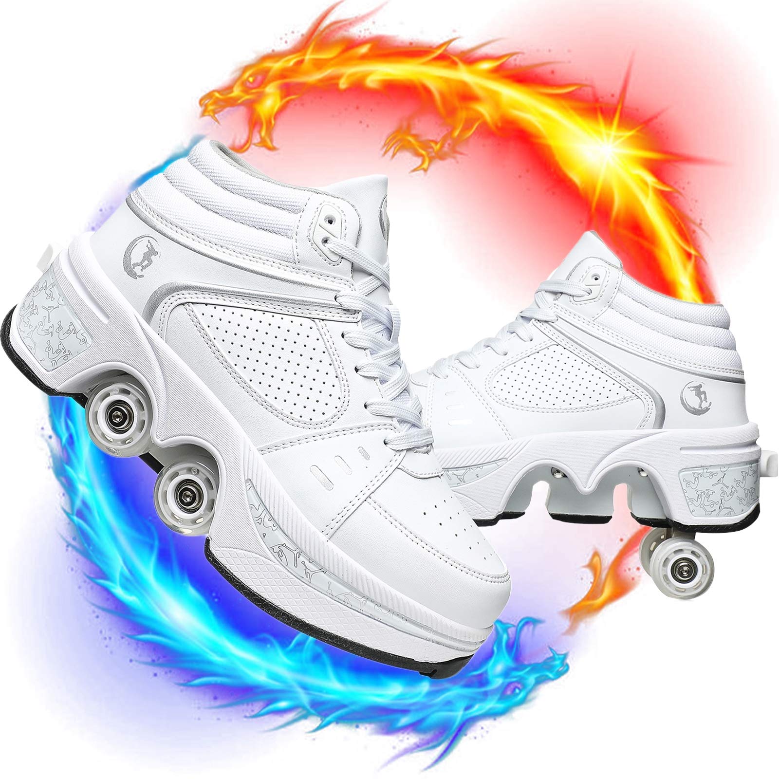 Best Deformable Roller Shoes for Men & Women - Invisible Double-Row Wheel Skates with 4 Rotating Wheels | Perfect for Indoor/Outdoor Skating, Fitness & Fun Activities