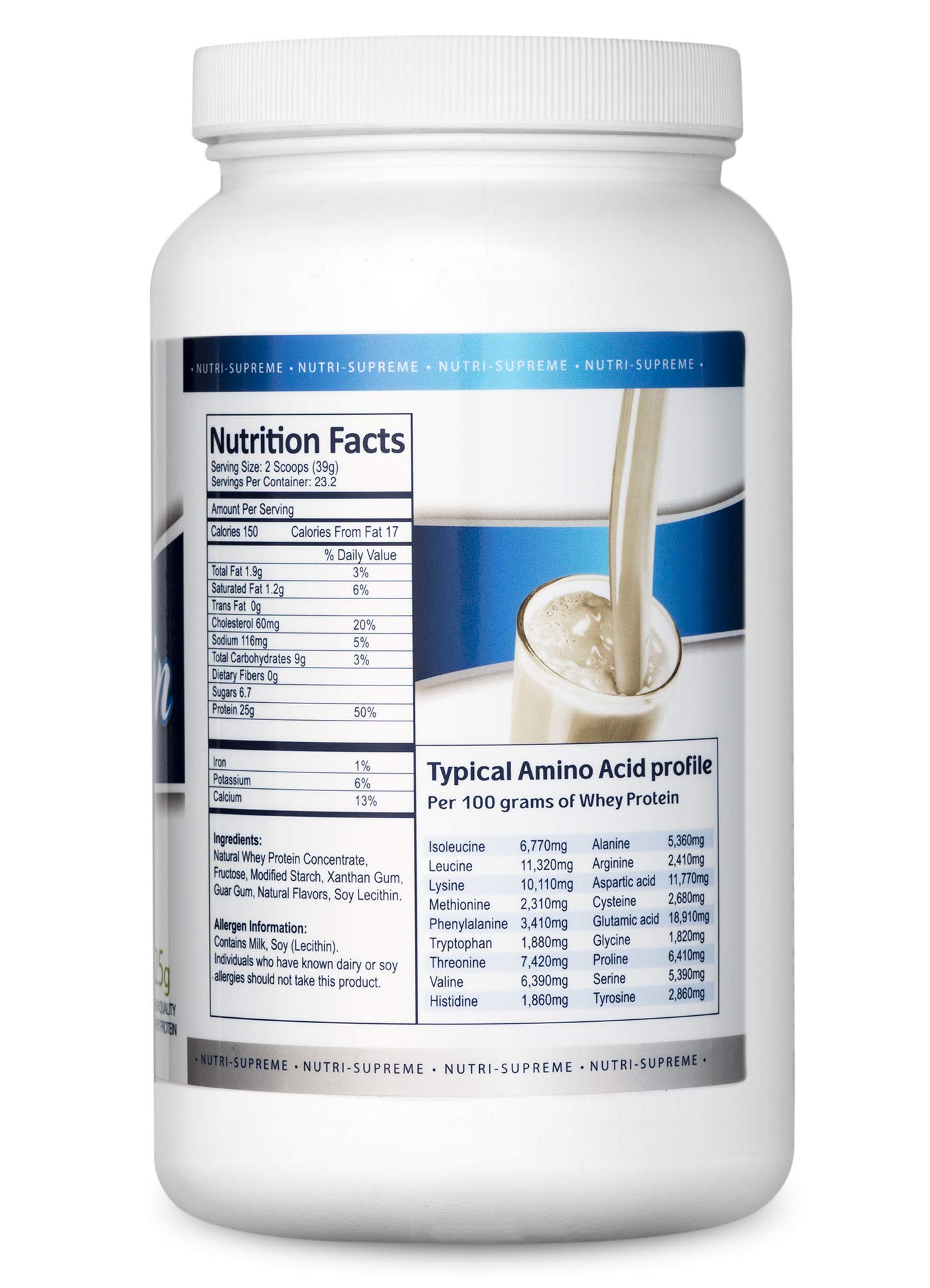Nutri Supreme Whey Protein Powder - Sweet Vanilla Bean Flavor, 25g Protein per Serving, 2 LB (907g) for Muscle Recovery & Post-Workout Nutrition - Perfect for Gym, Fitness & Weight Loss