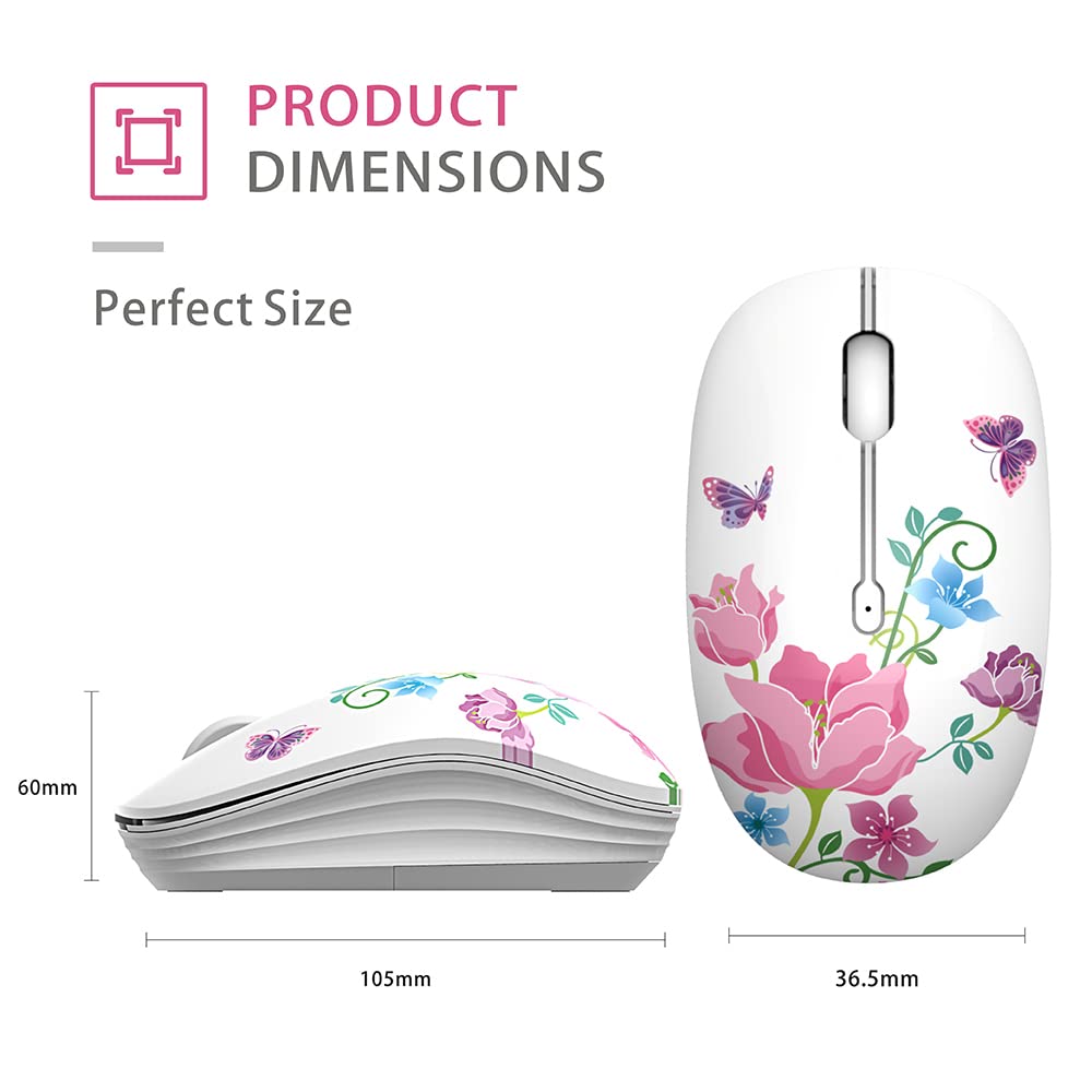 TENMOS M101 Wireless Mouse - Cute Silent USB Mouse with 2.4G Receiver, 1600 DPI Optical Wireless Travel Mouse for Laptop, Notebook, PC - Perfect for Office, Home & Travel (Butterfly Design)