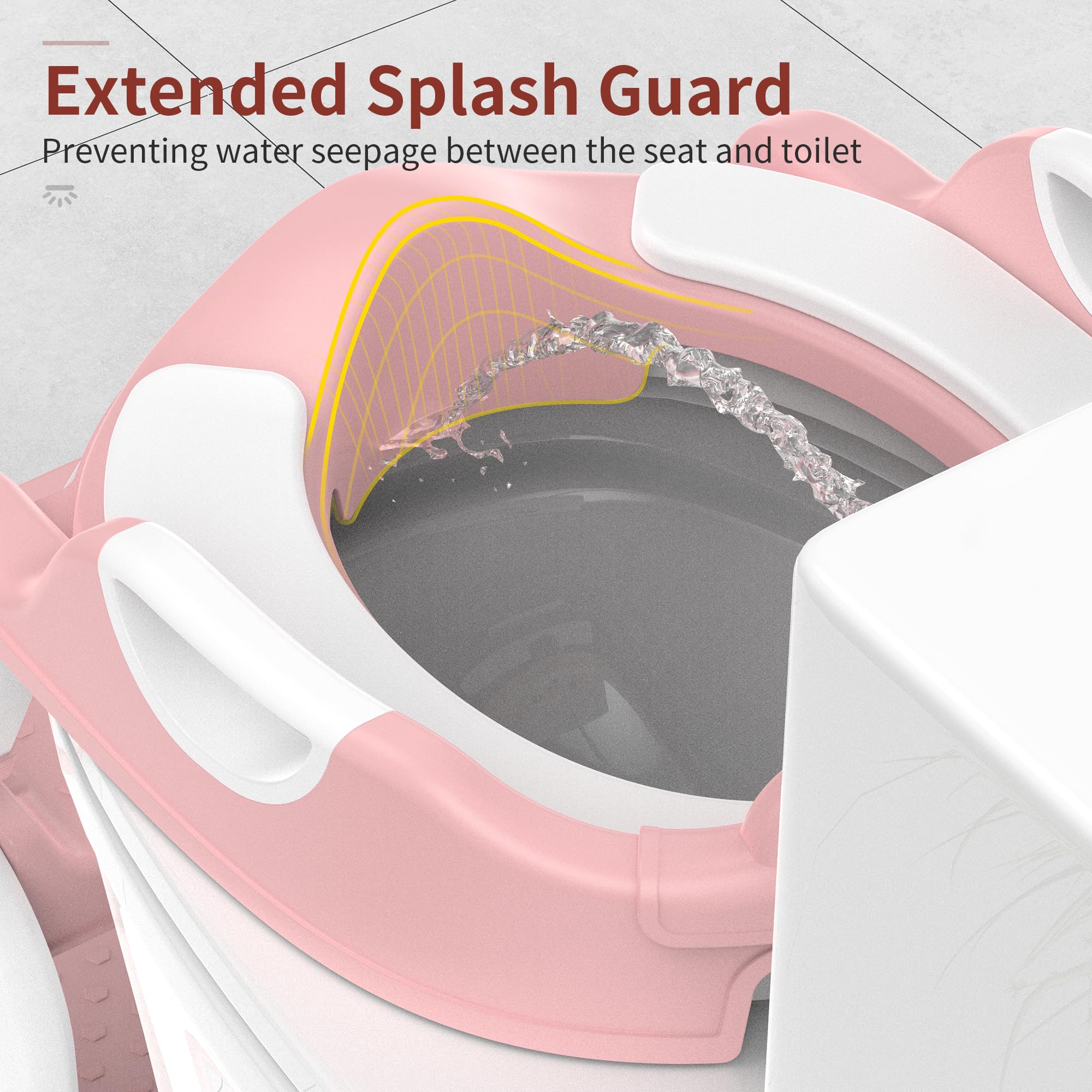 2 in 1 Potty Training Seat for Toddlers - Adjustable Toilet Trainer with Splash Guard, Anti-Slip Pad & Step Stool for Boys & Girls (Pink) | Easy Transition from Diapers to Potty for Home & Travel Use