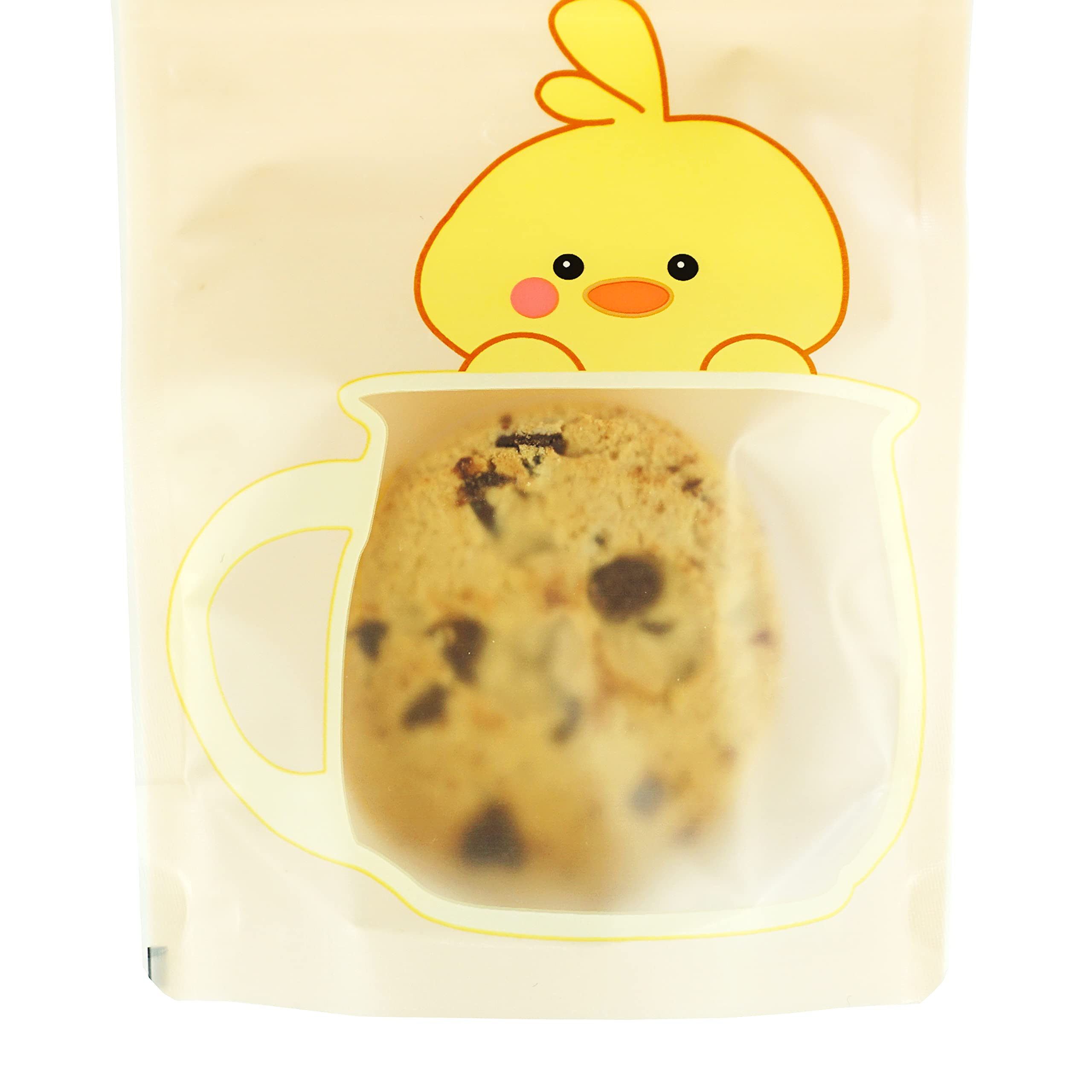 QQ Studio 100-Pack Animal Print Snack Bags - 5x7 Inch Plastic Bakery Bags with Window & Zipper Seal, Pastel Cookie Treat Bags for Kids Party Favors, School Lunches & Candy Storage (Peachy Duckling Design)