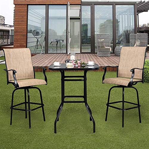 Black Wrought Iron Glass High Bar Table - Outdoor Patio Dining & Entertaining Bar Height Table for Garden, Deck, or Poolside