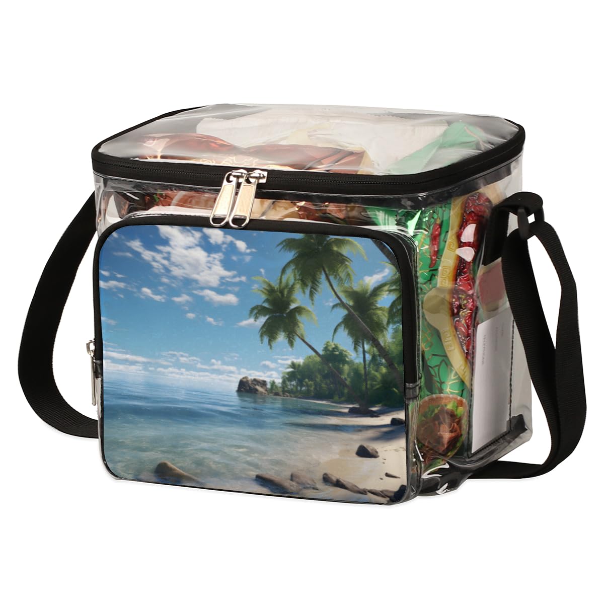 GzLeyigou Clear Tote Bag with Handles - Tropical Palm Tree Design Transparent Shoulder Bag for Lunch, Beach, Travel | Stadium Approved Crossbody Purse for Outdoor, Picnic, Concerts & Sports Events | Perfect for Summer Outings, Music Festivals and Shopping