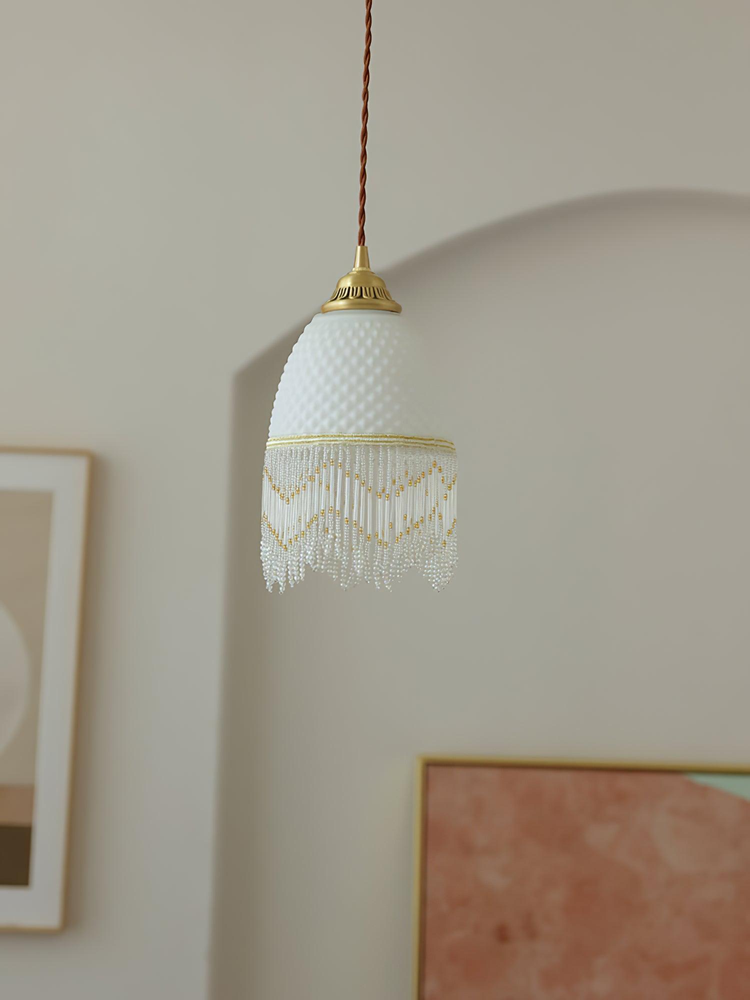 Modern Mesh Tassel Glass Pendant Light - Elegant Ceiling Lighting Fixture for Dining Room, Kitchen Island & Bedroom Decor
