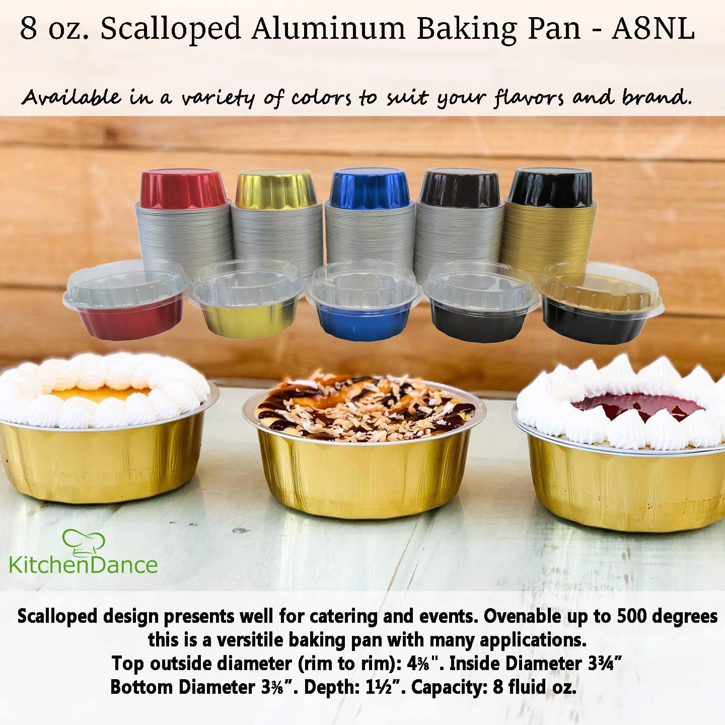 8 oz Disposable Round Aluminum Foil Pans with Snap-on Lids - Mini Cake Pans for Baking, Cooking & Food Storage - Vibrant Colors & Sturdy Scalloped Design - Perfect for Cupcakes, Desserts, Meal Prep & Party Serving (Set of 12)