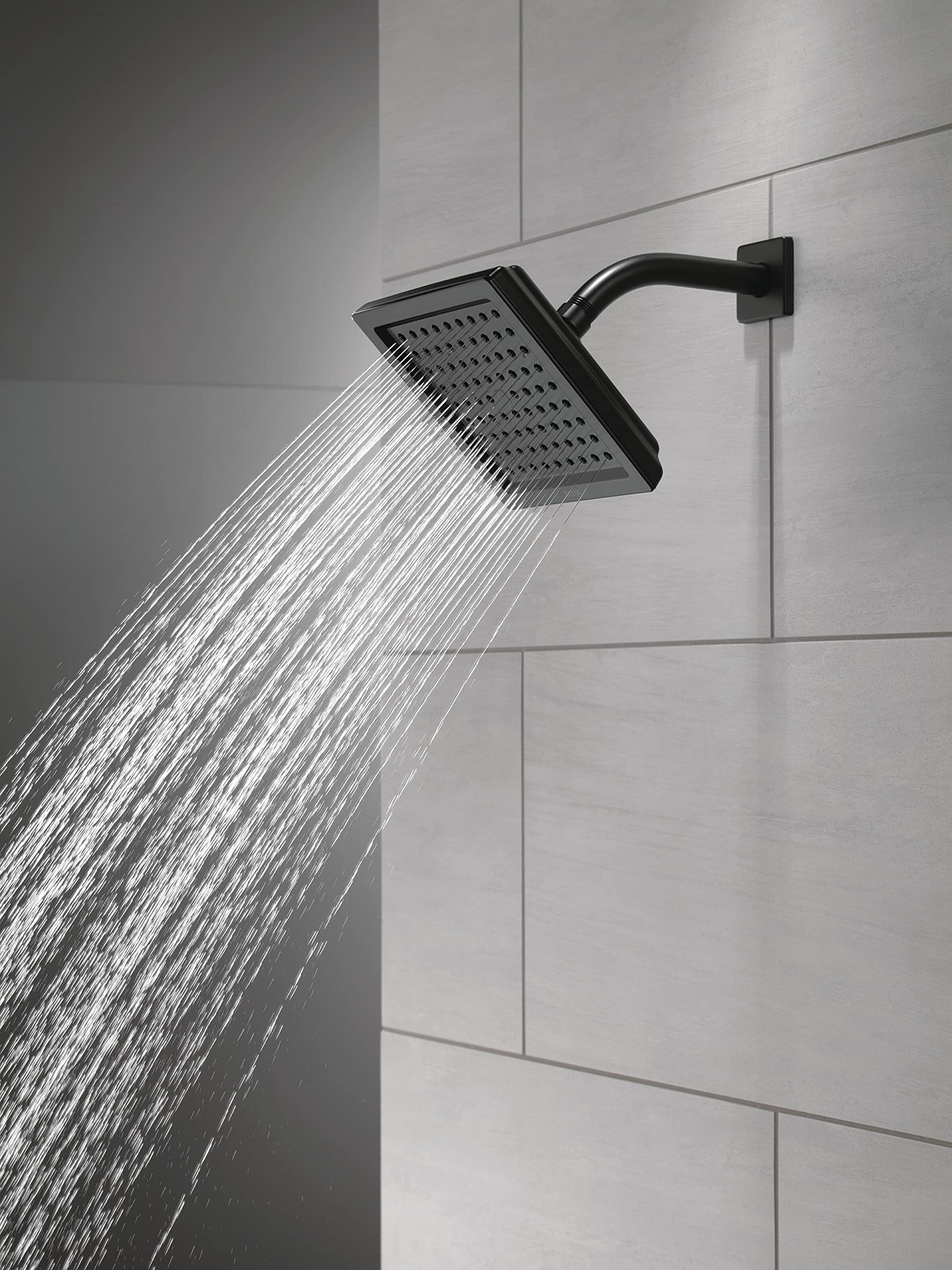 Delta RP62283BL Matte Black Square Single-Spray Shower Head - 2.5 GPM High Pressure Water Saving Showerhead for Bathroom & Spa Experience - Perfect for Modern Homes, Apartments and Hotels