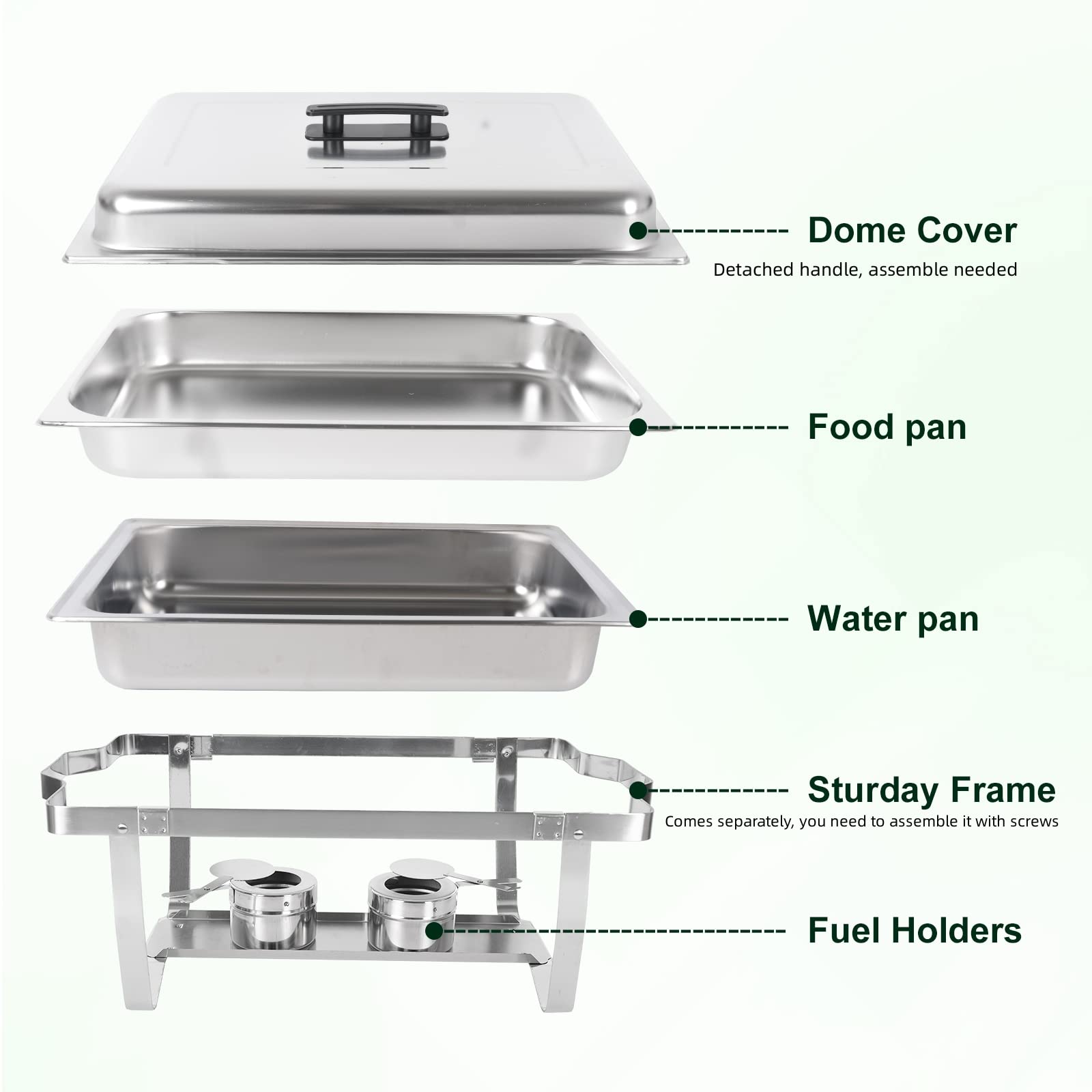 4 Pack Stainless Steel Chafing Dish Buffet Set - 8QT Rectangular Catering Warmers with Food Pan, Water Pan, Lid & Foldable Frame - Perfect for Parties, Weddings, Holidays & Buffet Serving
