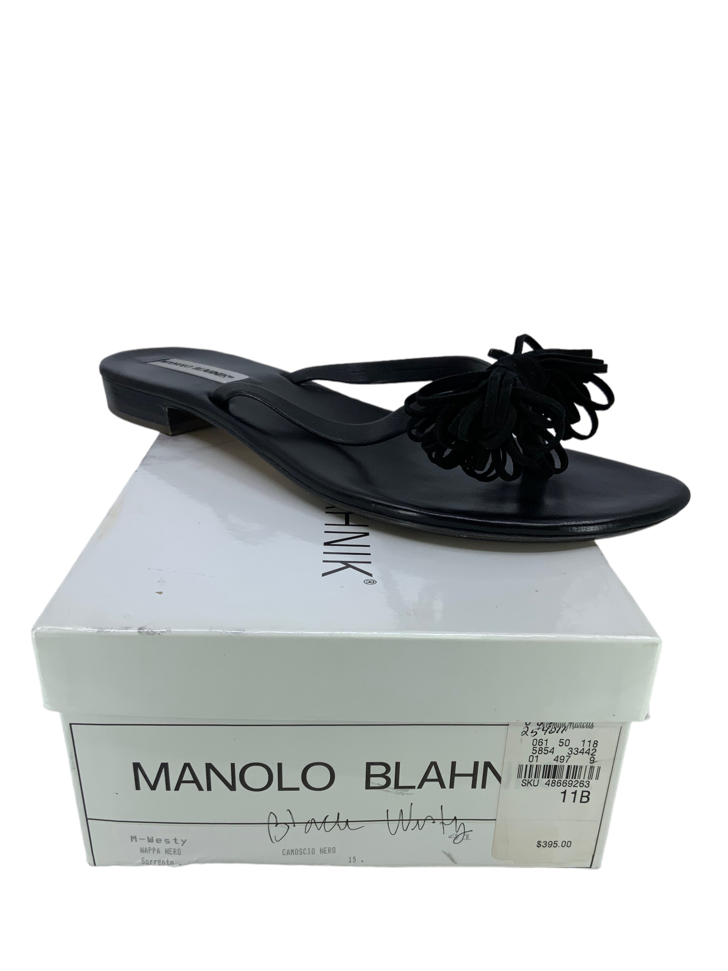 Manolo Blahnik Suede Tassel Thong Sandals for Women - Size 11 | Comfortable Summer Slide Sandals for Beach, Vacation & Casual Outings
