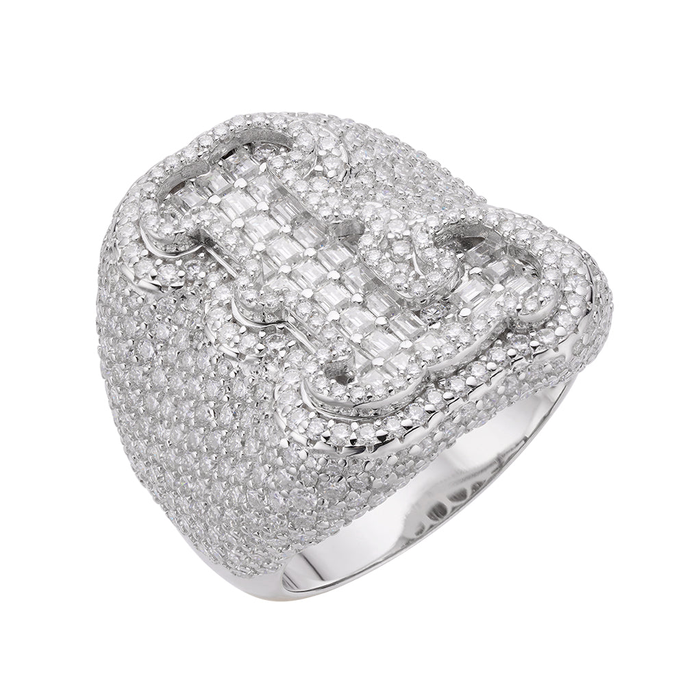 Moissanite Initial Ring for Men - 925 Sterling Silver Icy Baguette Letter A to Z - Custom Sizes Available - Perfect Gift for Birthday, Anniversary & Graduation