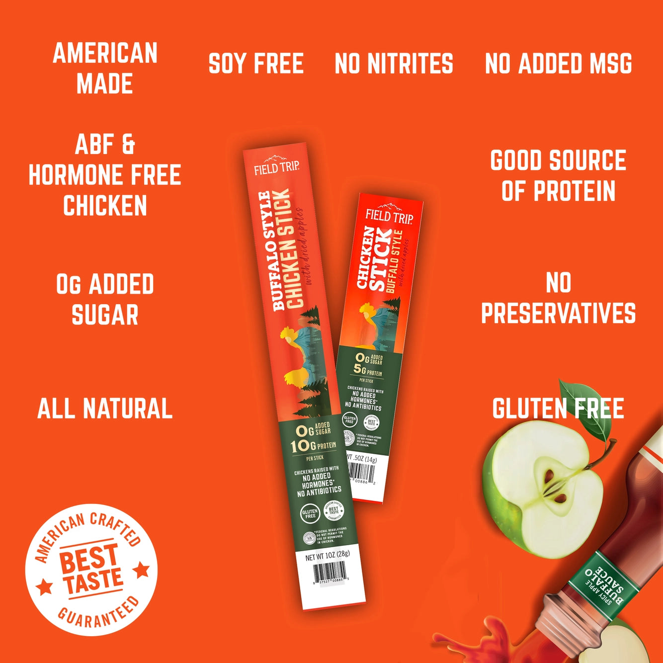 Spicy Buffalo Style Chicken Stick (1oz) - Premium Protein Snack for On-the-Go, Keto Diet, Camping & Sports Nutrition