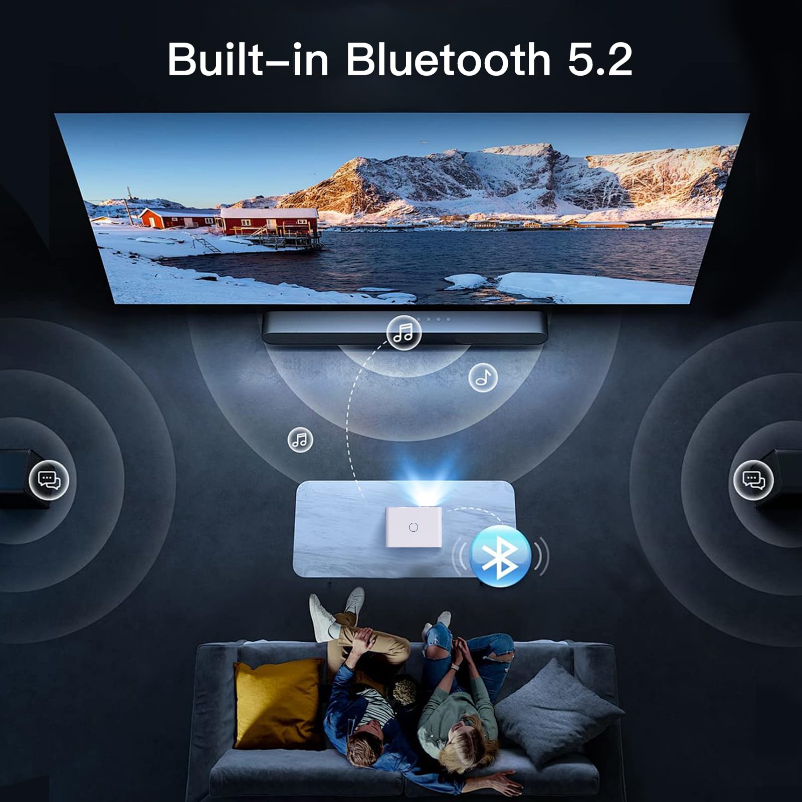LYNCAST Auto Keystone Mini Projector - 1080P 4K Support Portable Projector with WiFi & Bluetooth, Android 11 OS - Compatible with iPhone/iOS/Android/Tablet/Laptop/TV Stick - Perfect for Home Theater, Outdoor Movies, Gaming and Business Presentations