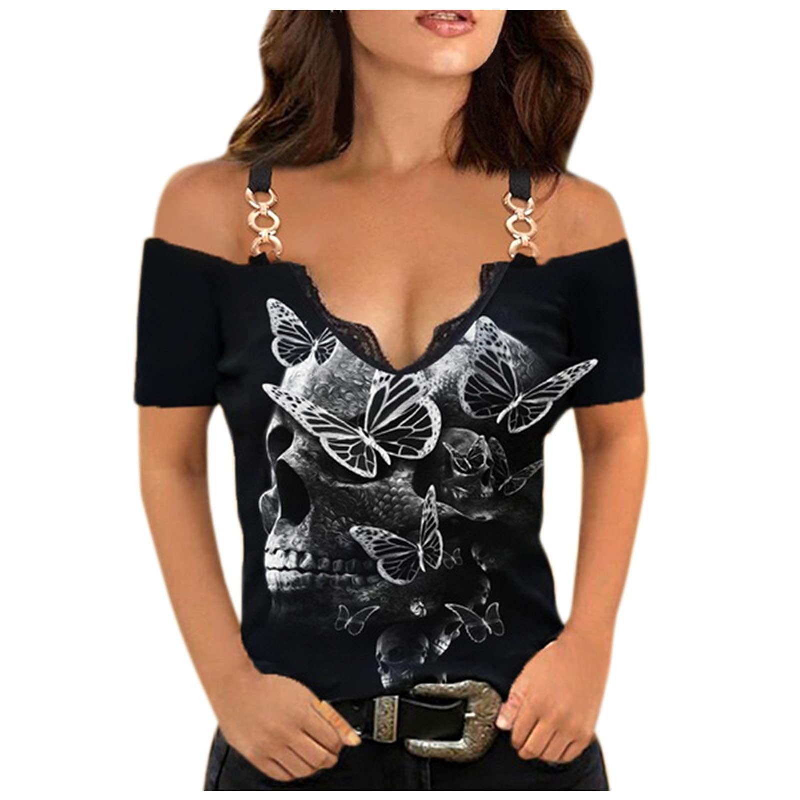 Women's Fall Floral Printed Loose V-Neck Short Sleeve Tunic Top - Casual Graphic Tee for Autumn Outfits & Layering
