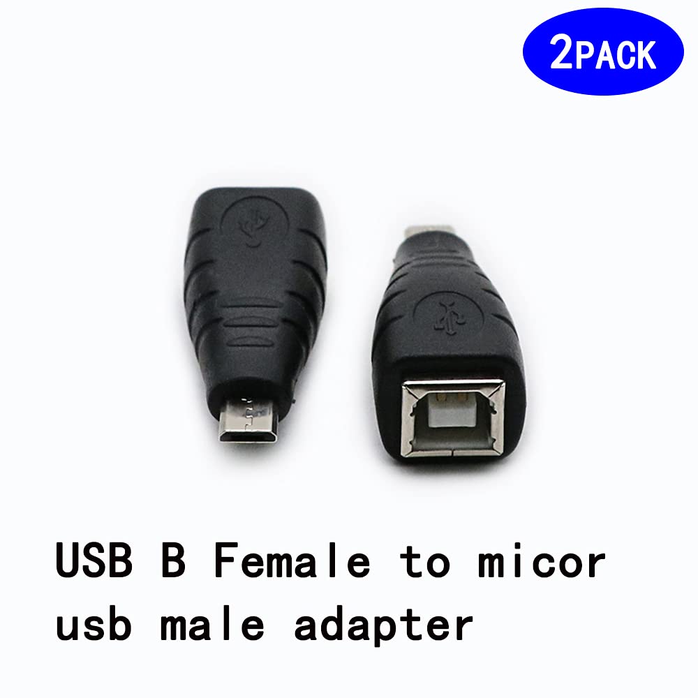 USB 2.0 Micro USB Male to USB B Female OTG Adapter (2 Pack) - High Speed Data Transfer Cable for Smartphones, Tablets & Printers - Perfect for Office, Home & Travel Use