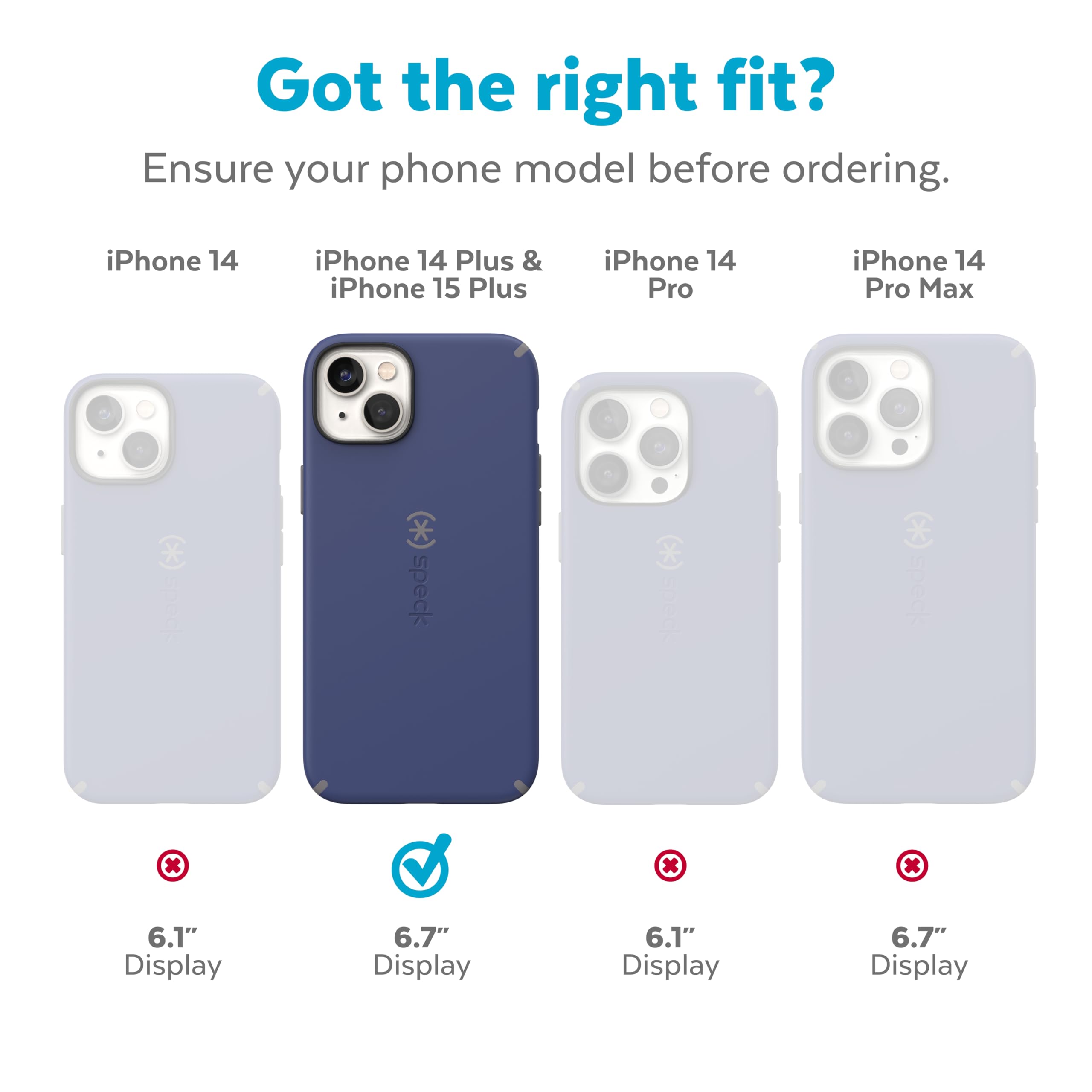 Speck Presidio2 Grip iPhone 14 Plus Case - Slim Dual Layer Protective Cover with MagSafe Compatibility | Drop & Scratch Resistant | 6.7 Inch Shockproof Phone Case (Coastal Blue/Black/White) - Perfect for Outdoor Activities, Travel & Daily Protection