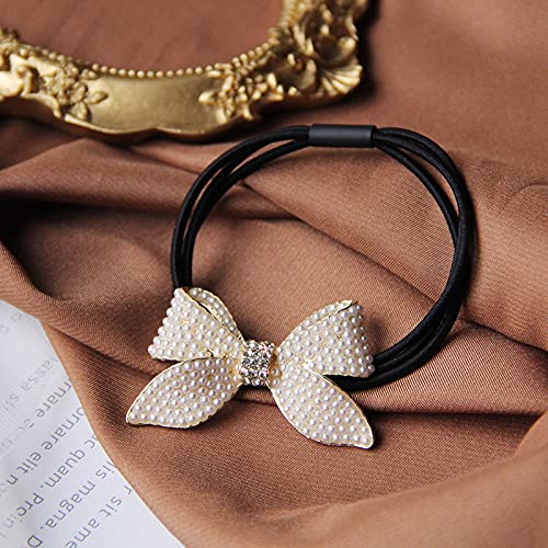 Pearl Rhinestone Bowknot Hair Ties & Duckbill Hair Clips Set for Women & Girls - Elegant Hair Accessories for Parties, Weddings & Daily Styling