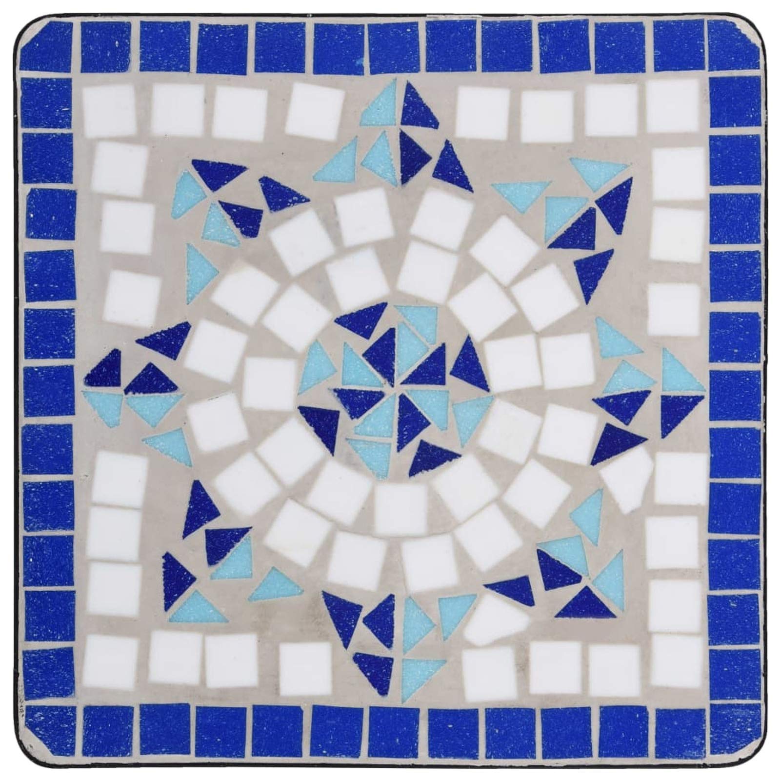 Blue and White Ceramic Mosaic Table - Outdoor Patio Decor, Garden Side Table, Plant Stand for Backyard, Poolside, and Terrace Use